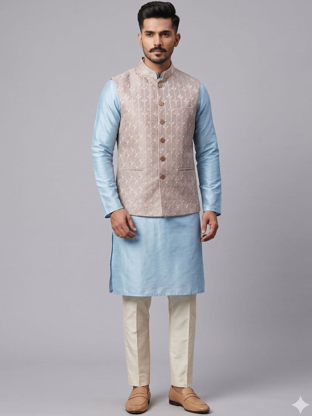 A LOYAL Embroidered Silk Blend Woven Nehru Jackets thumbnail 2