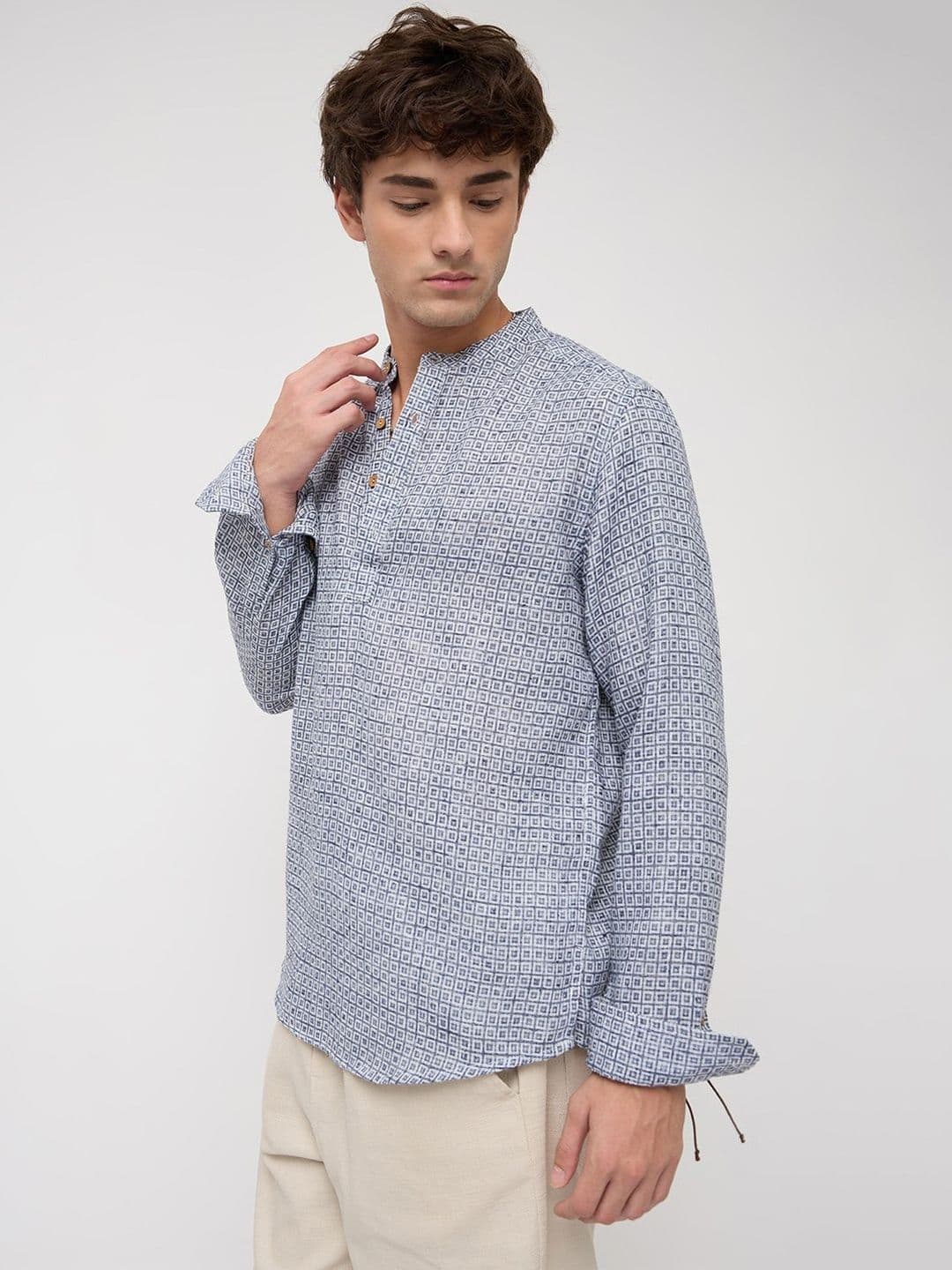 VASTRADO Navy Geometric Maze Textured Kurta thumbnail 5