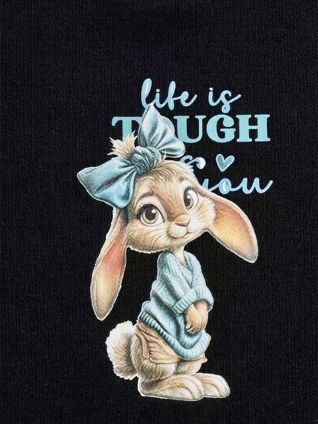 TRUFFLES Girls Black 'life Is Tough' Bunny Graphic Print Ribbed Crop Tops thumbnail 2
