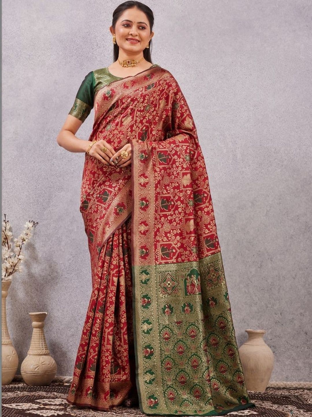 Mitera Ethnic Motifs Zari Silk Cotton Heavy Work Patola Saree - view 1