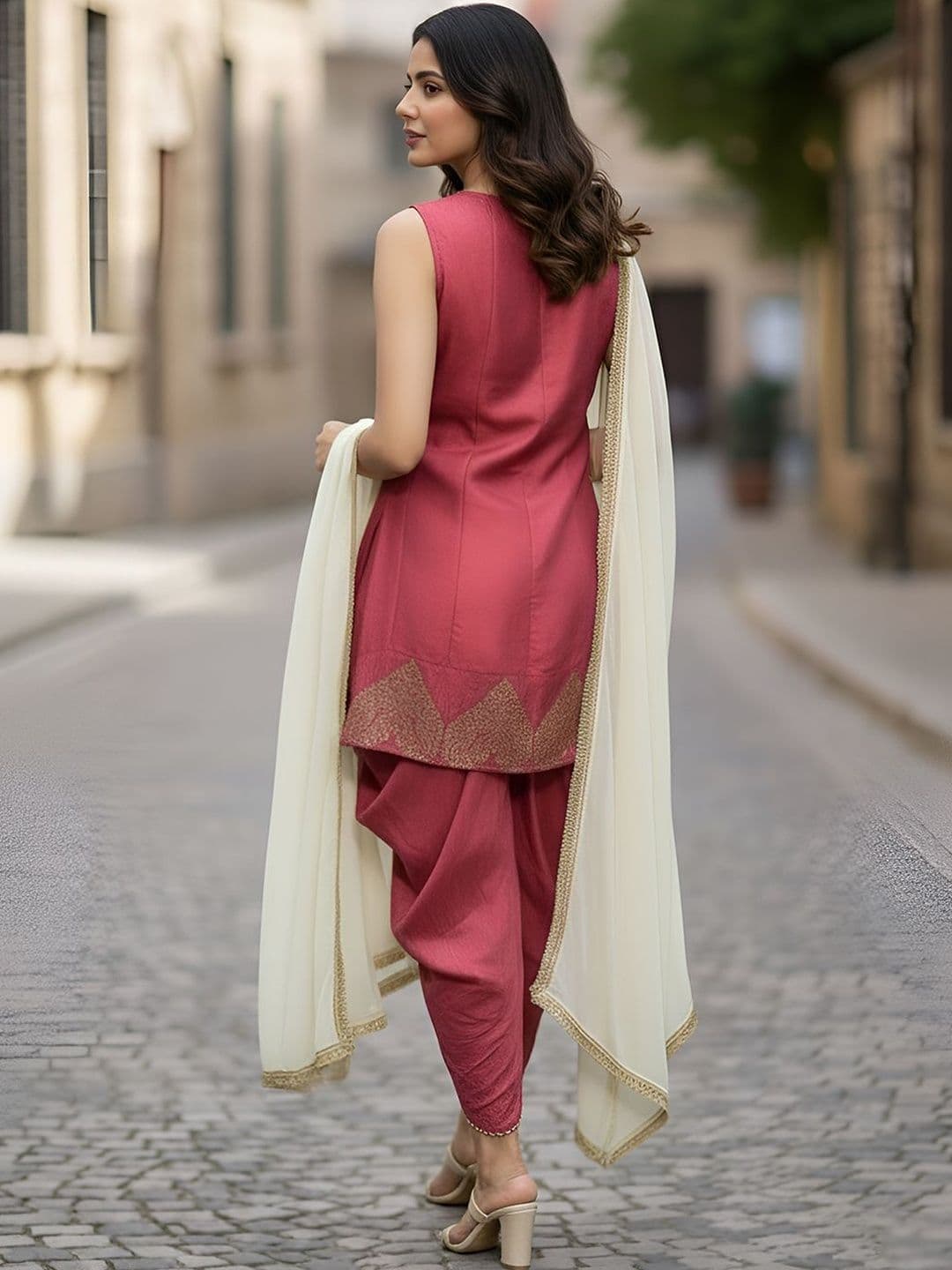 Anouk Rustic Women Ethnic Motifs Embroidered Regular Thread Work Kurta with Dhoti Pants & With Dupatta thumbnail 4