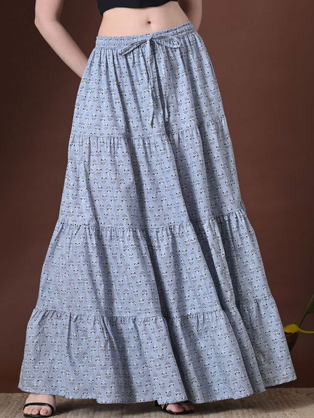 MFGIVA Women Cotton Floral Tiered Maxi Tiered Skirt thumbnail 6