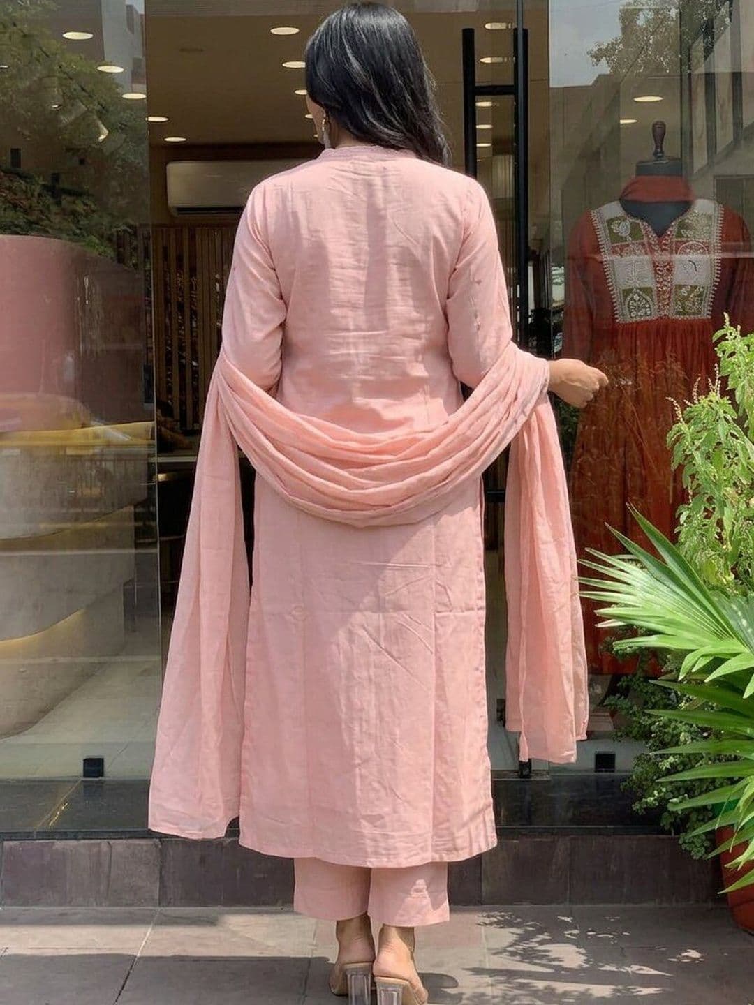 KALINI Floral Embroidered Regular Thread Work Chanderi Silk Kurta with Trousers & Dupatta thumbnail 5