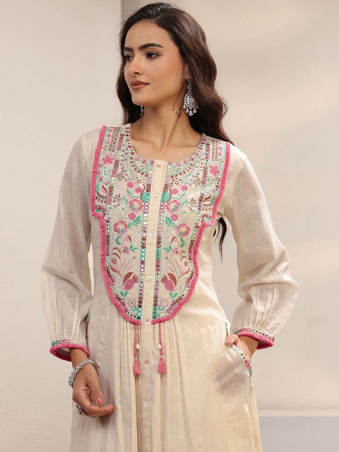 Libas Women Ethnic Motifs Embroidered Panelled Thread Work Kurta with Trousers & With Dupatta thumbnail 4