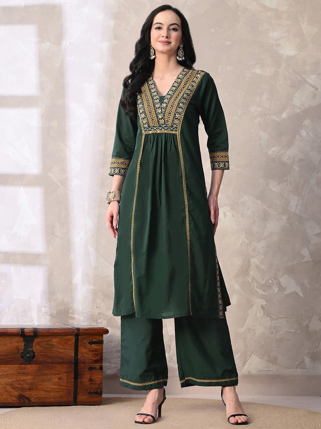 MEERA FAB Women Floral Printed Regular Sequinned Pure Cotton Kurta with Palazzos & With Dupatta thumbnail 4