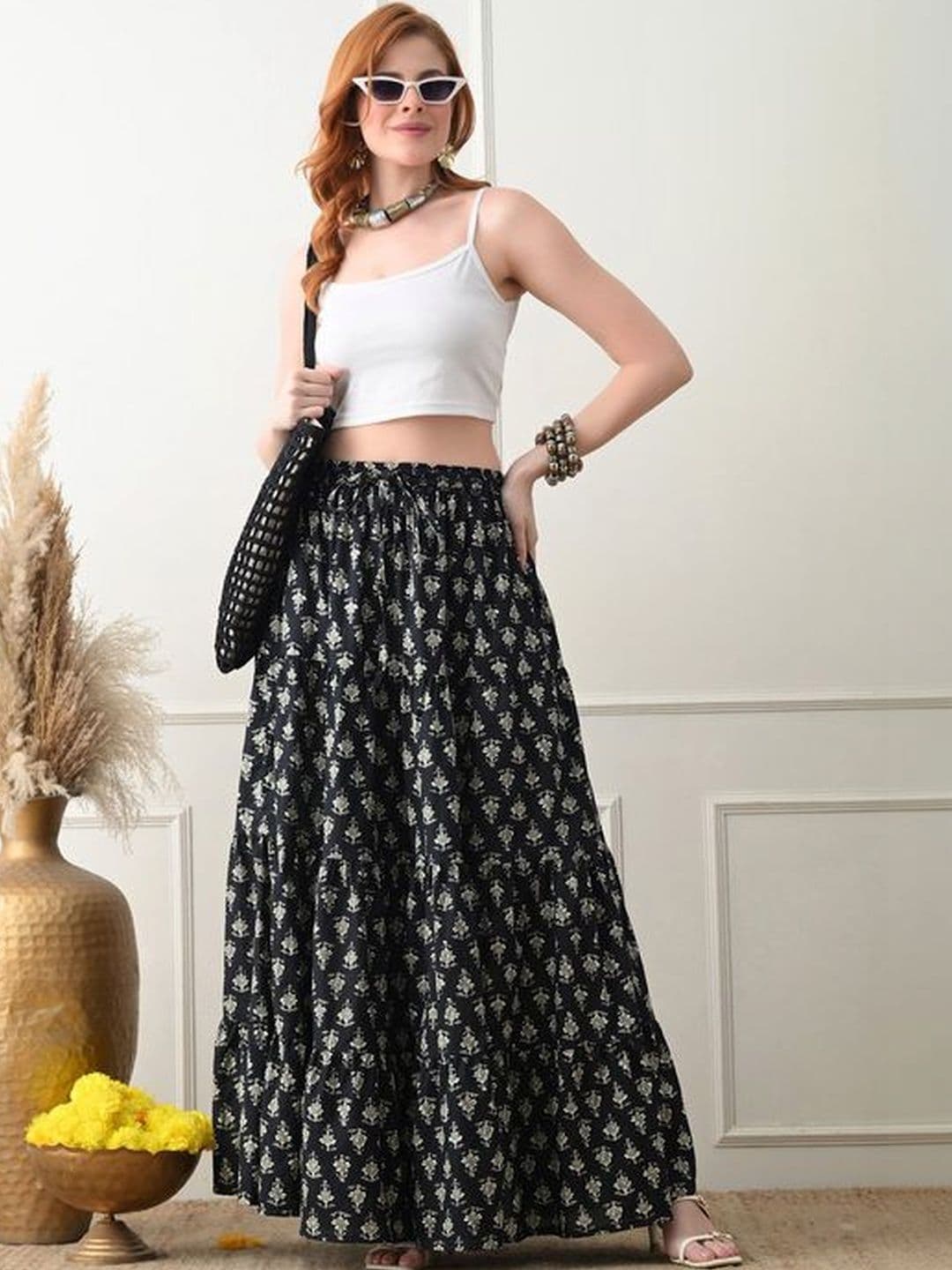 MFGIVA Women Cotton Floral Tiered Maxi Tiered Skirt thumbnail 4