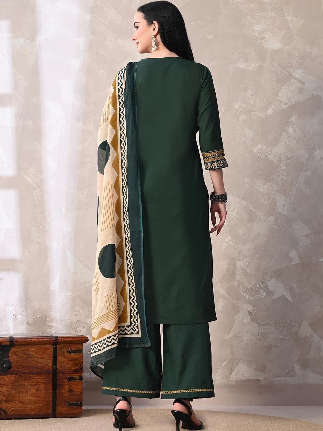 MEERA FAB Women Floral Printed Regular Sequinned Pure Cotton Kurta with Palazzos & With Dupatta thumbnail 2