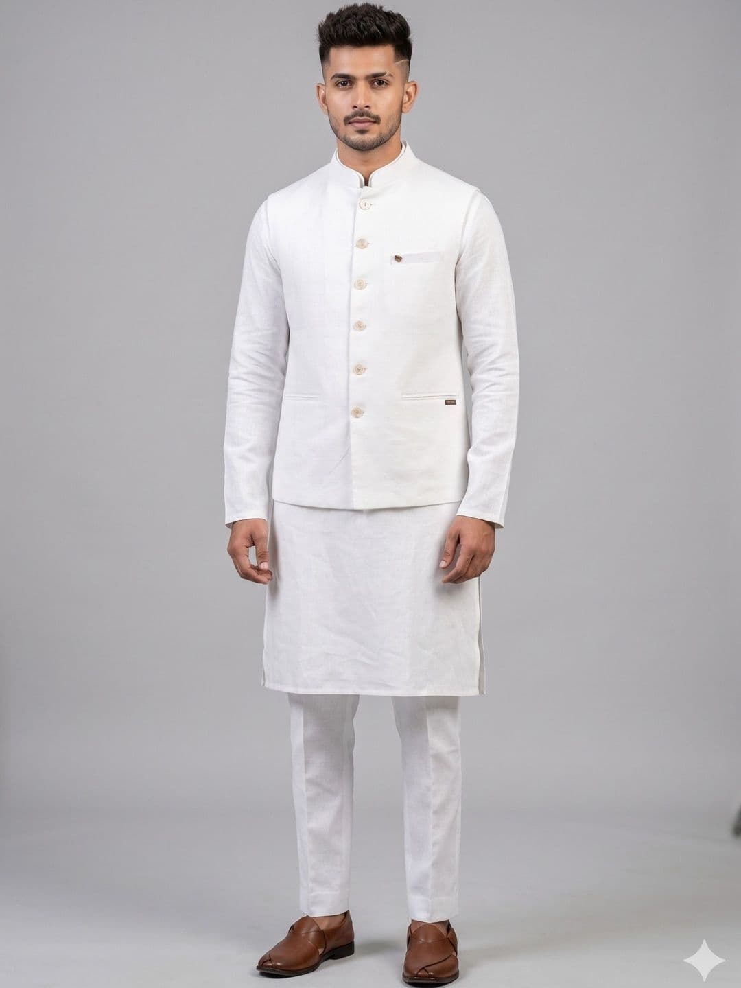 A LOYAL Linen Woven Nehru Jackets - view 1