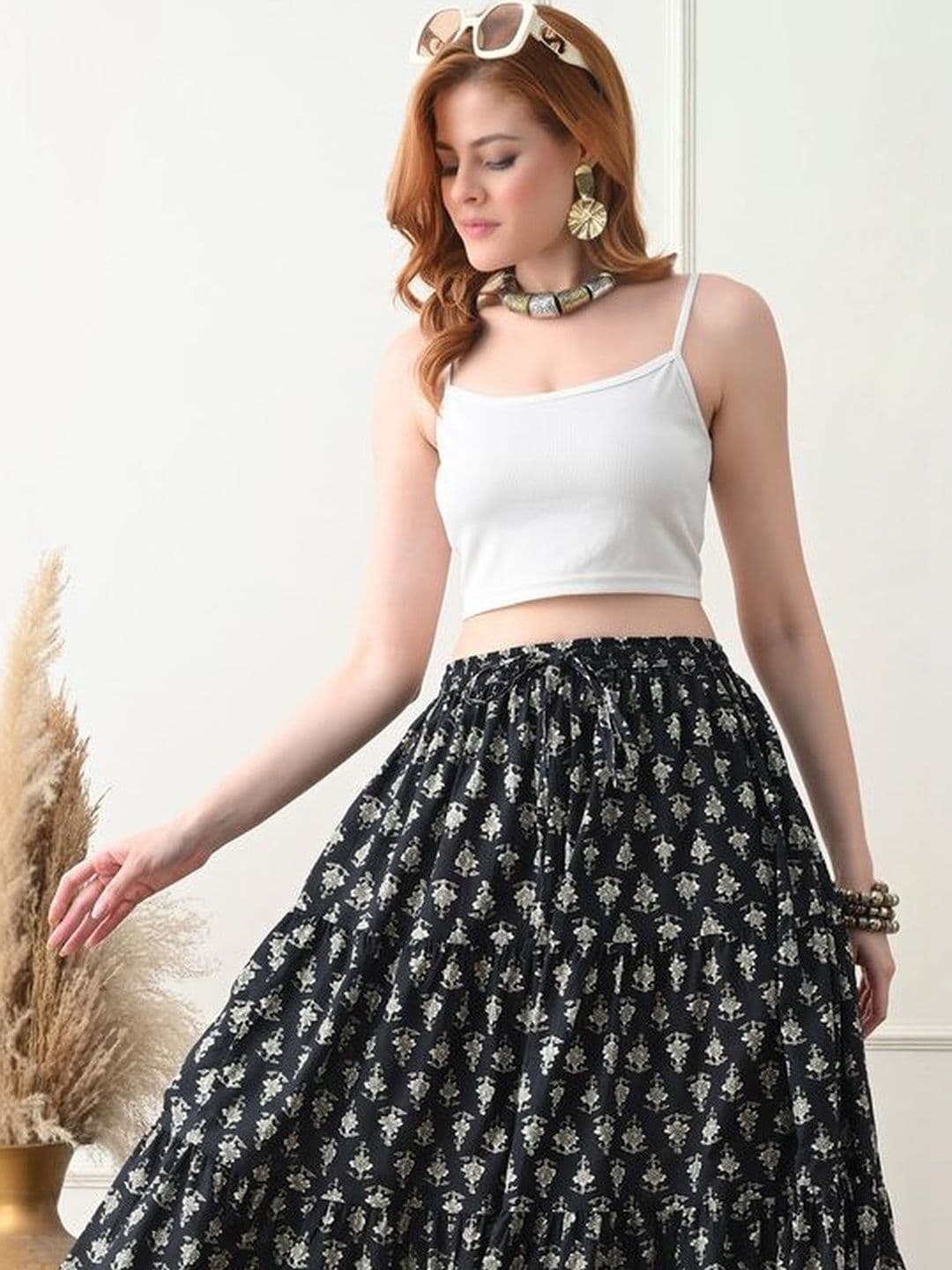 MFGIVA Women Cotton Floral Tiered Maxi Tiered Skirt thumbnail 5