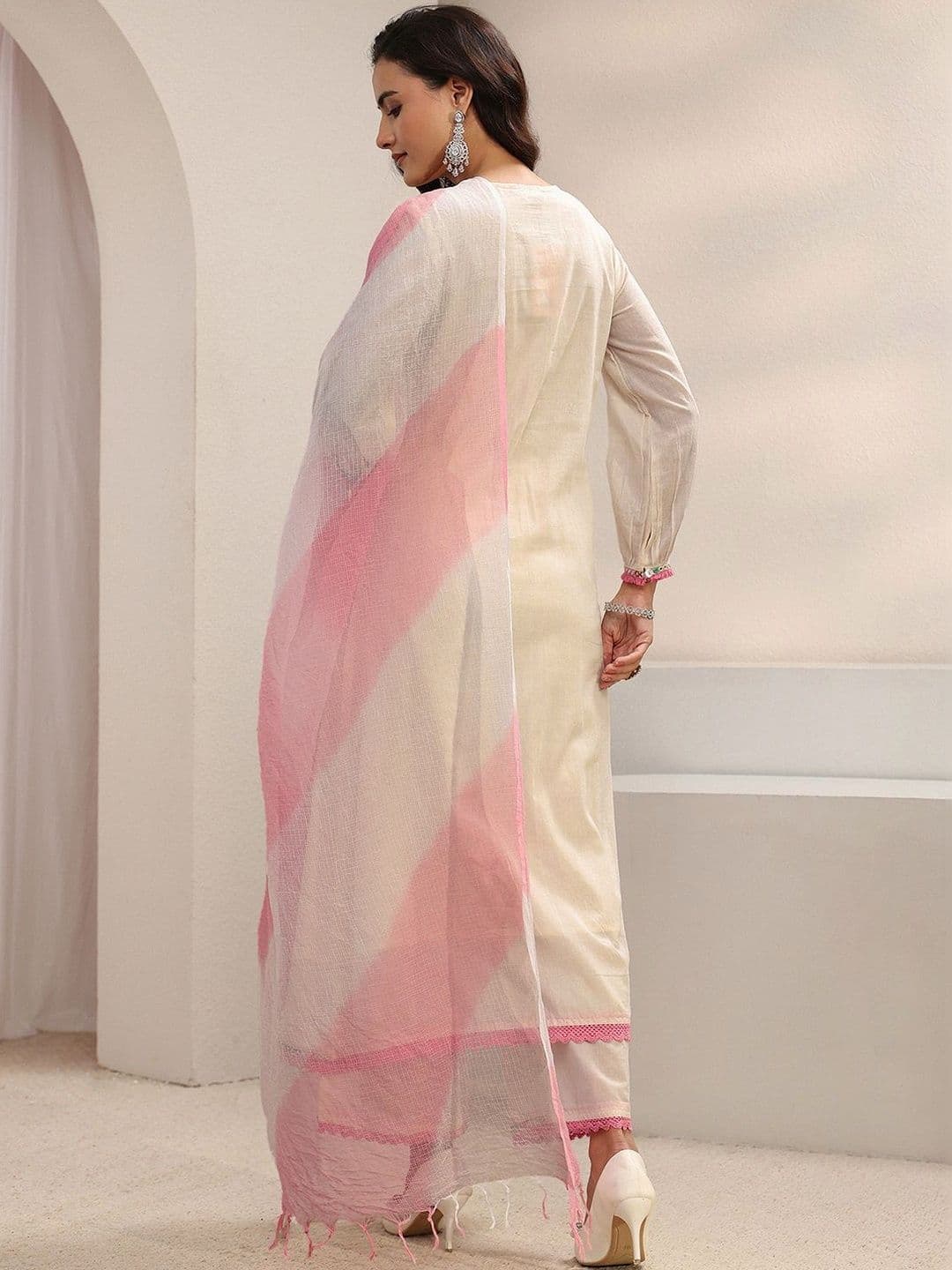 Libas Women Ethnic Motifs Embroidered Panelled Thread Work Kurta with Trousers & With Dupatta thumbnail 2