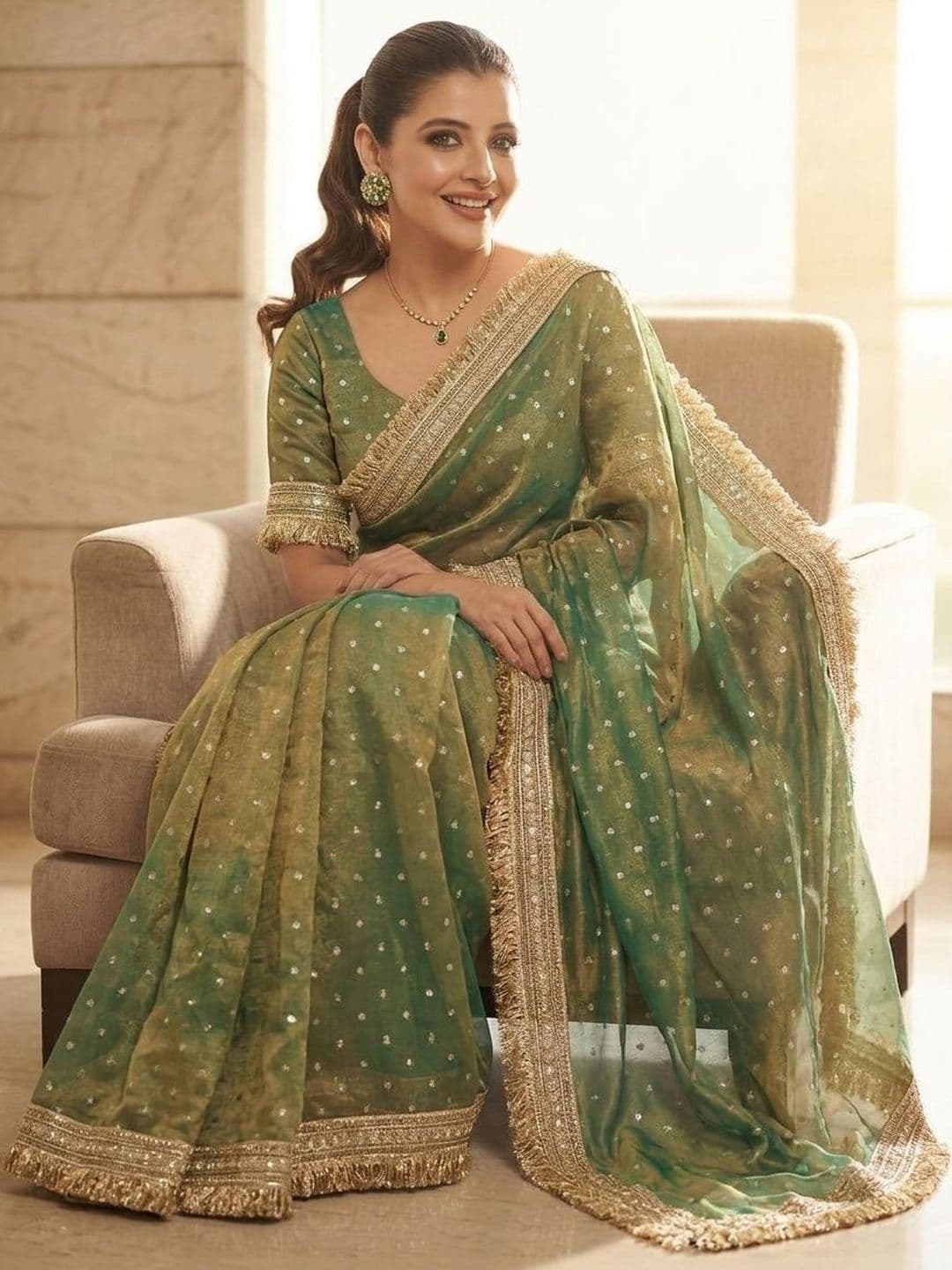Sangria Floral Embellished Embroidered Satin Sarees With Unstitched Blouse thumbnail 2