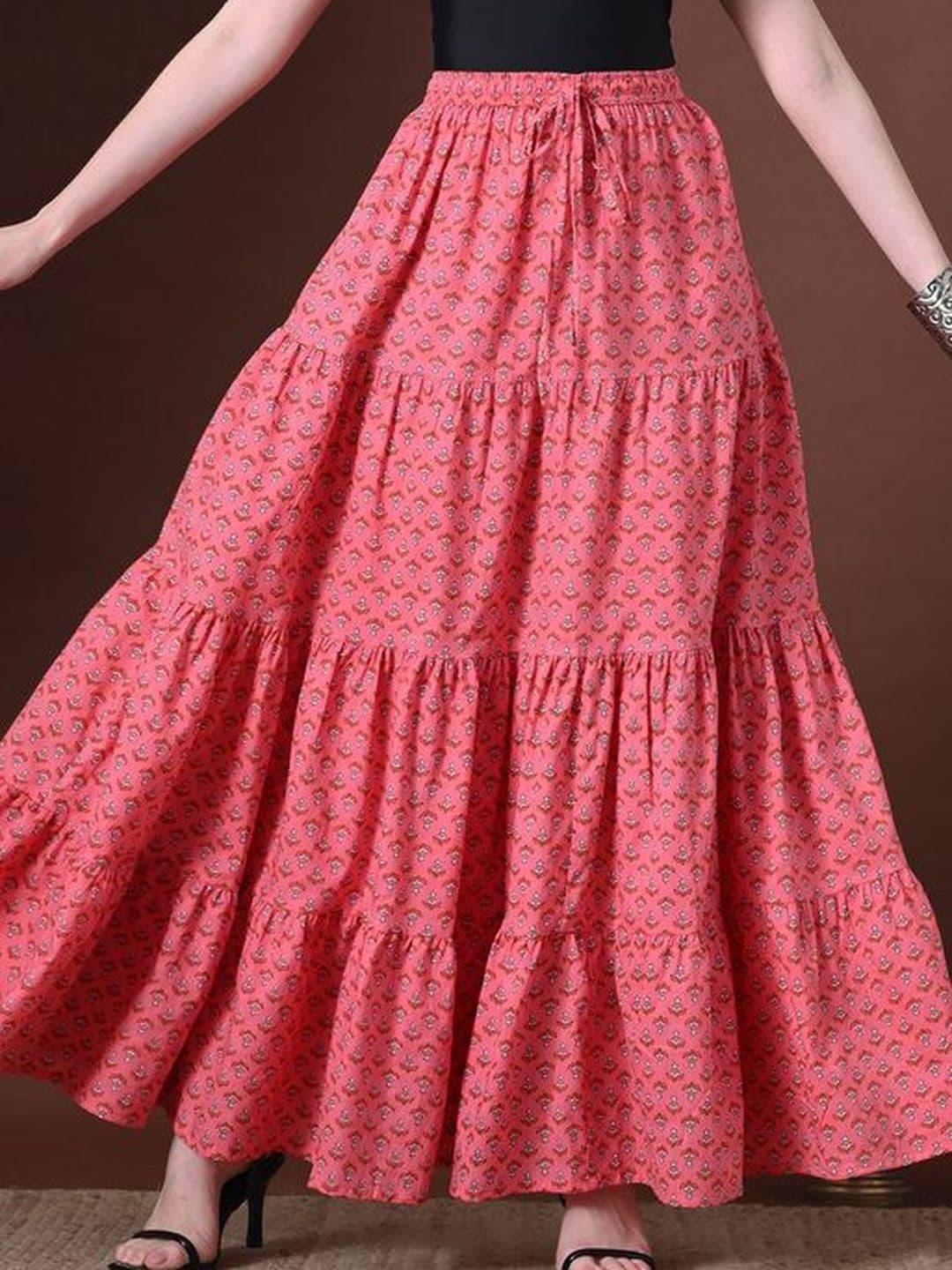MFGIVA Women Cotton Self Design Tiered Maxi Tiered Skirt thumbnail 5