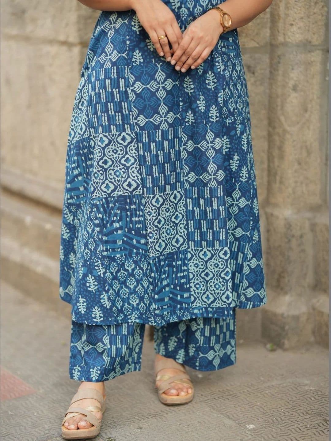 HERE&NOW Women Ethnic Motifs Printed Regular Pure Cotton Kurta with Palazzos thumbnail 5