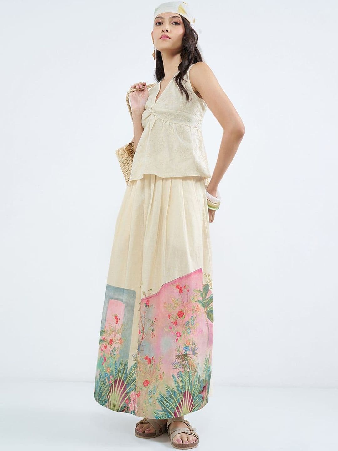 AKKRITI BY PANTALOONS Women Cotton Blend Floral Midi A-Line Skirt thumbnail 2