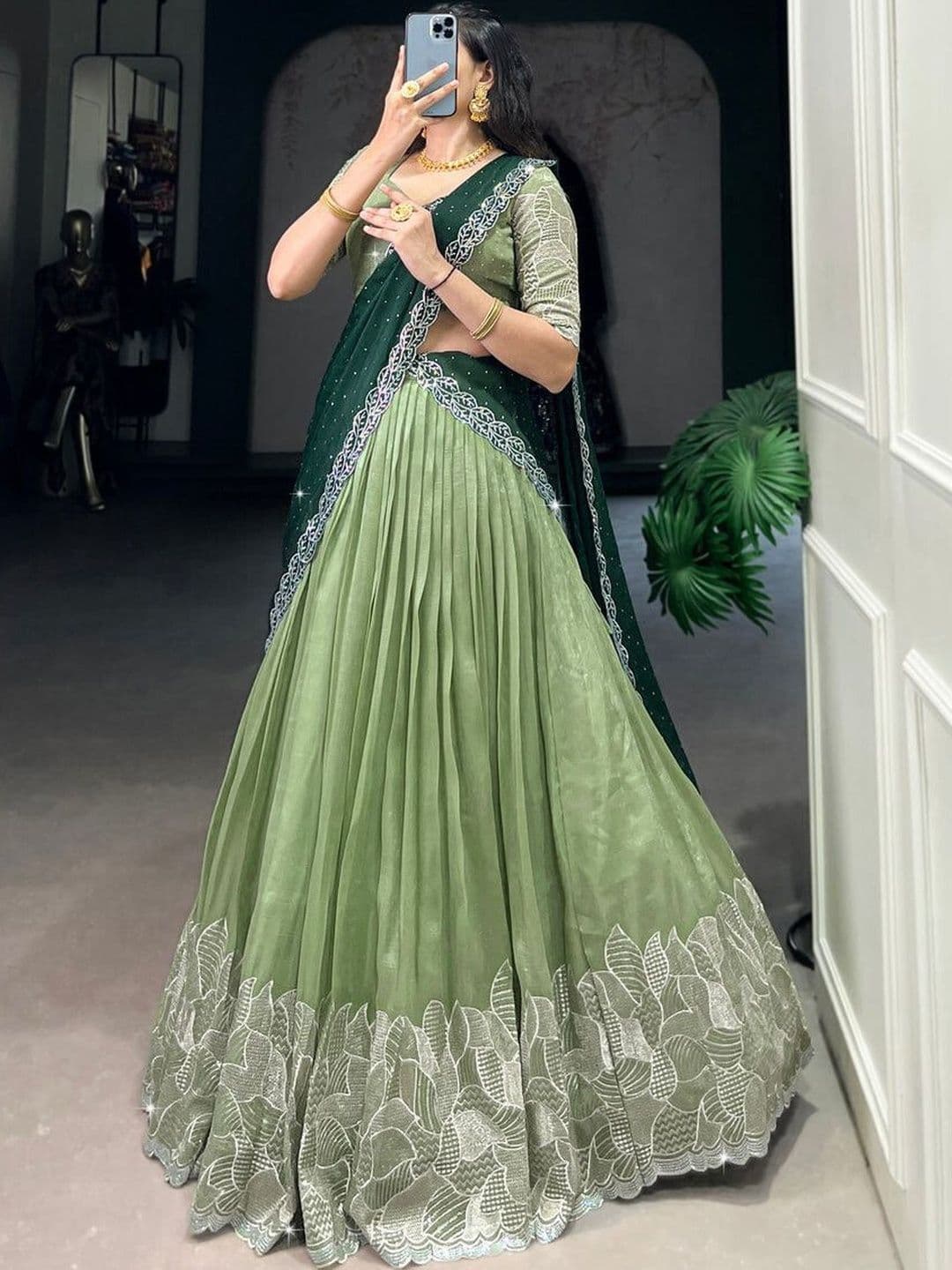all about you Embellished Sequinned Semi-Stitched Lehenga & Blouse With Dupatta thumbnail 4