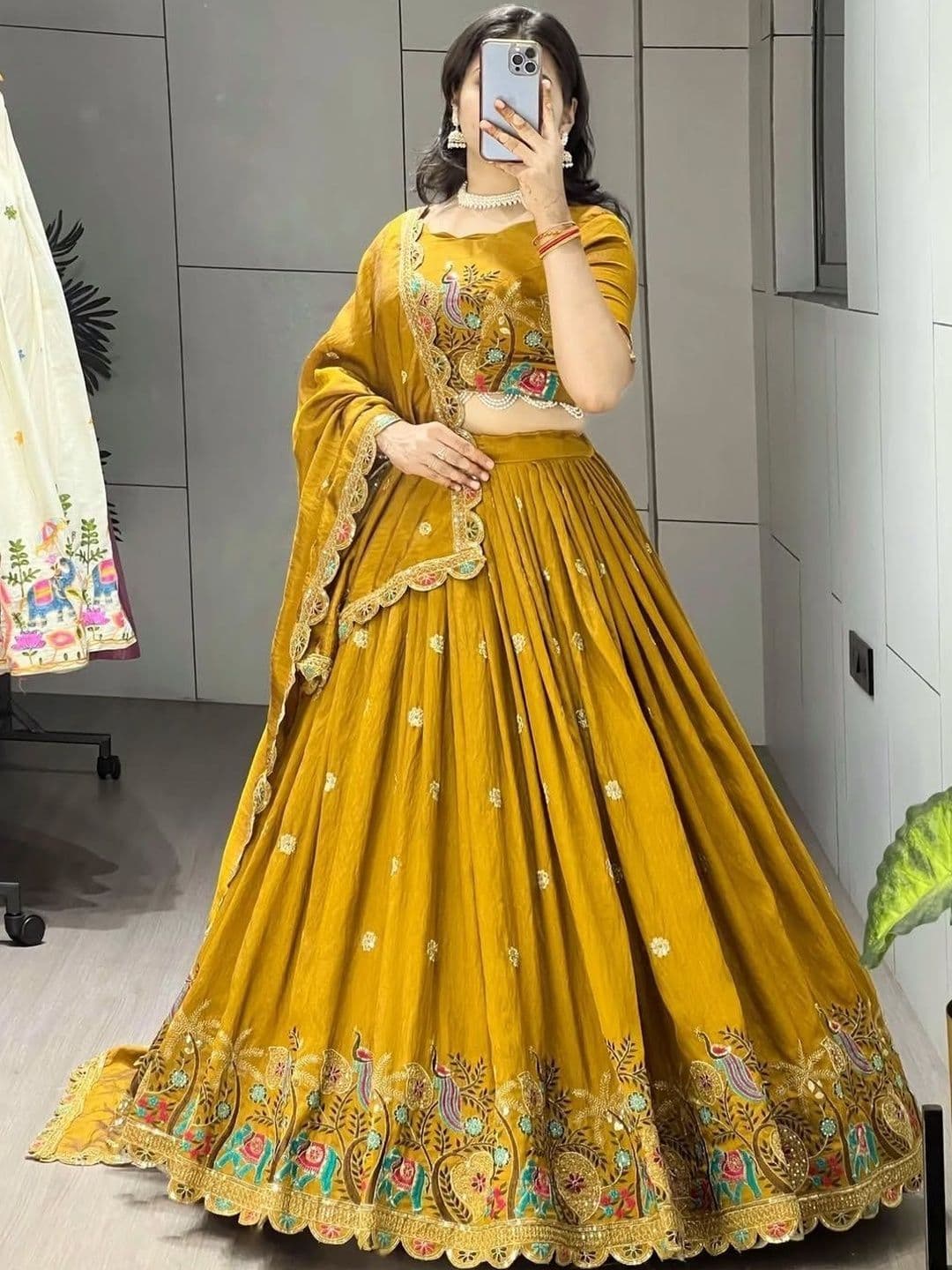 all about you Embroidered Thread Work Semi-Stitched Lehenga & Blouse With Dupatta - view 1