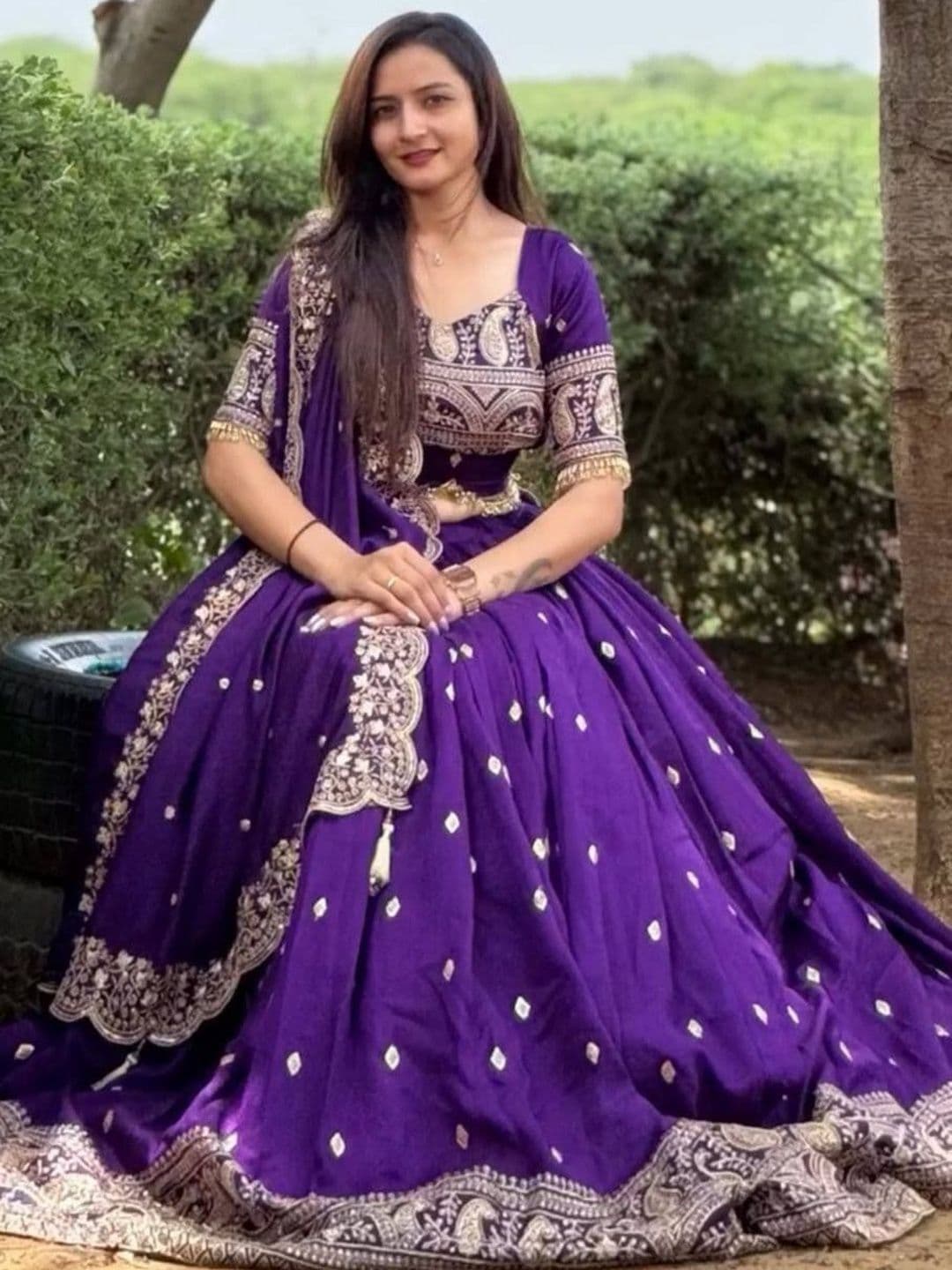 all about you Embroidered Semi-Stitched Lehenga & Unstitched Blouse With Dupatta thumbnail 5
