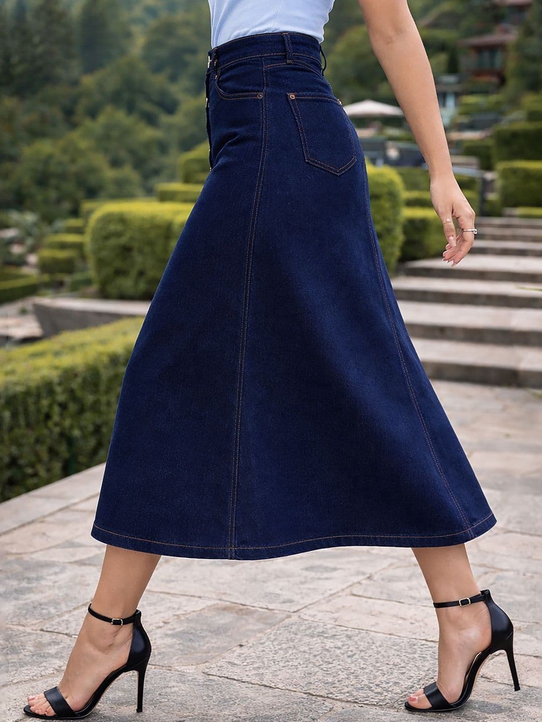 Ira Collections Women Denim Midi A-Line Skirt thumbnail 3