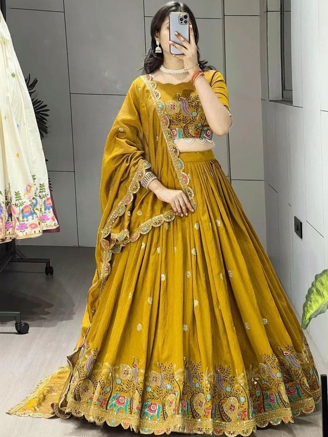 all about you Embroidered Thread Work Semi-Stitched Lehenga & Blouse With Dupatta thumbnail 2