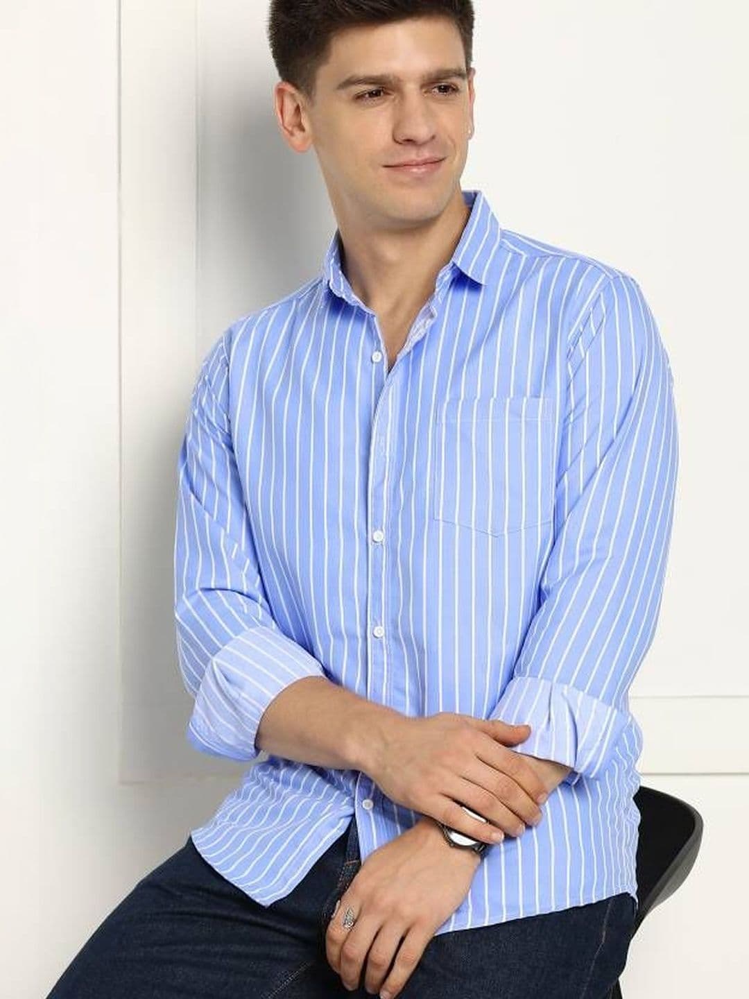 NNC-NEXT NOVA CLOTHES Men Classic Striped Casual Shirt thumbnail 4