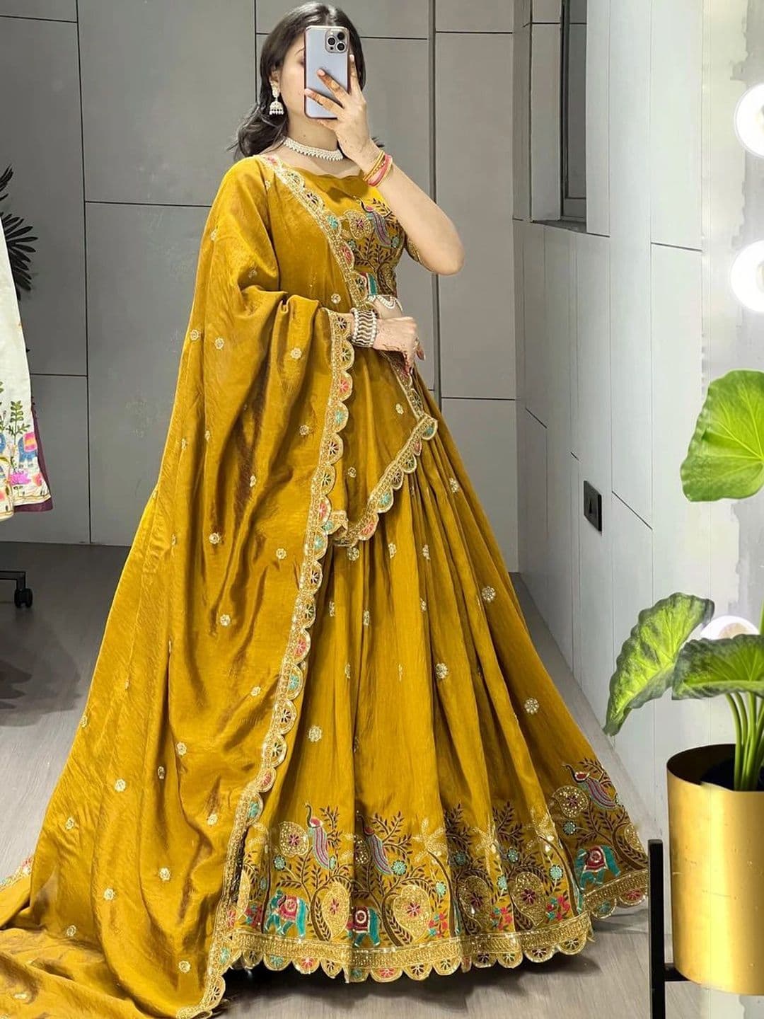 all about you Embroidered Thread Work Semi-Stitched Lehenga & Blouse With Dupatta thumbnail 3