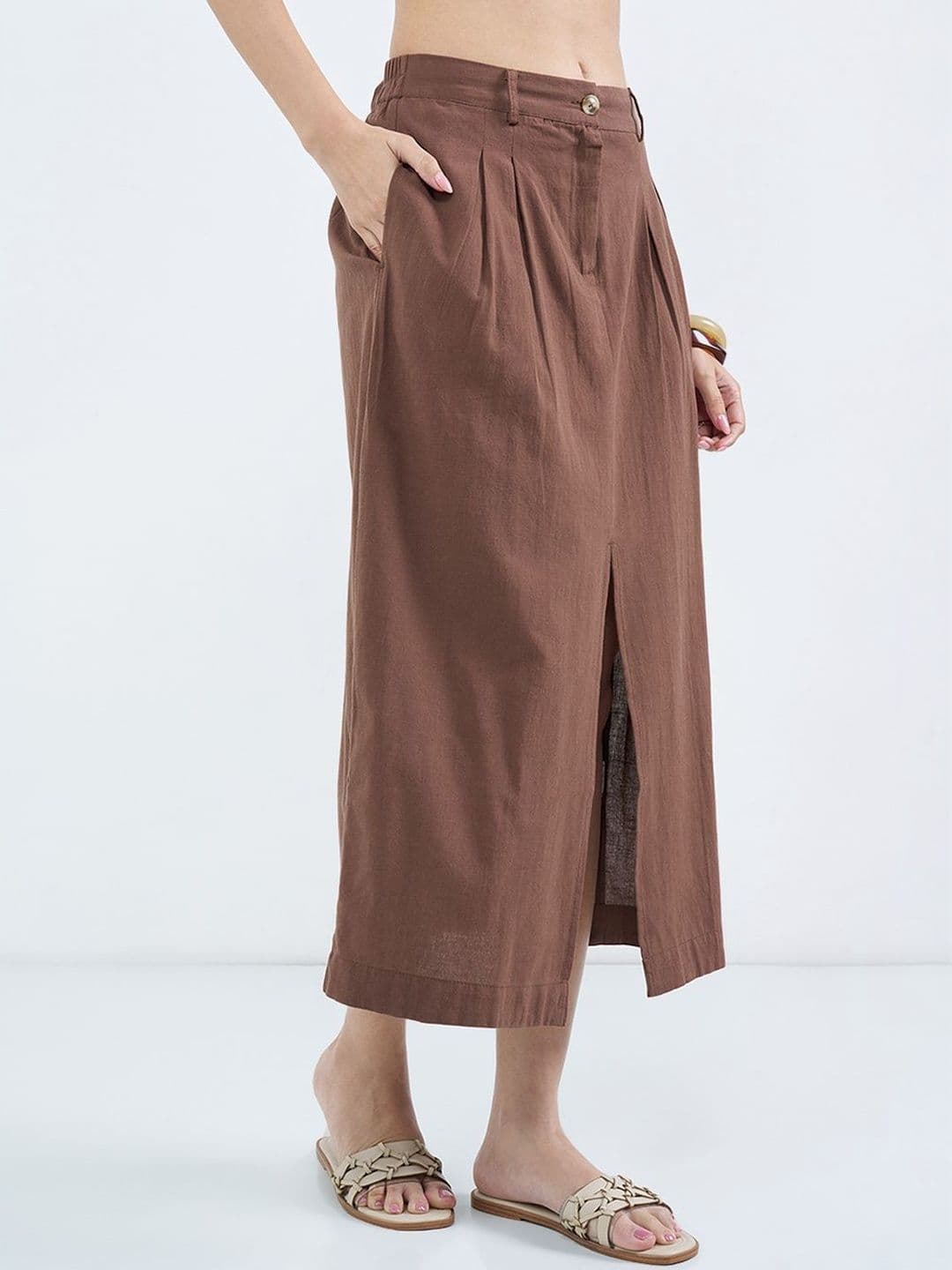 AKKRITI BY PANTALOONS Women Cotton Blend Front Slit Midi Straight Skirt thumbnail 5