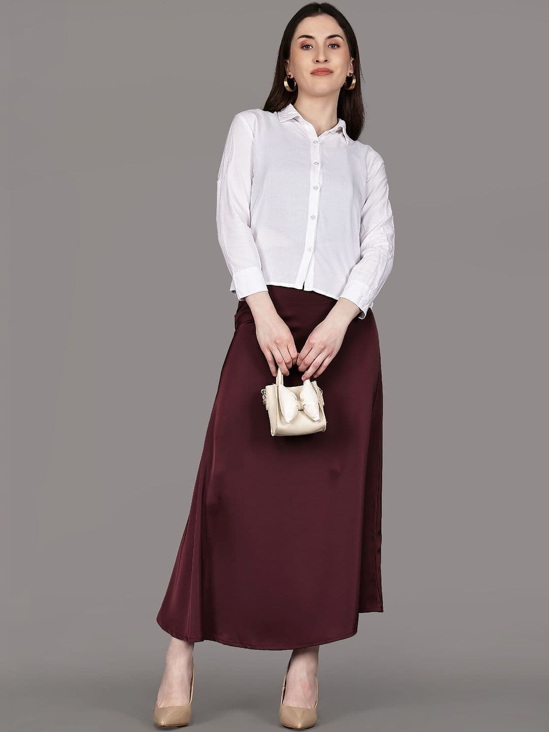 Aadvi Fashion Women Satin Korean Midi A-Line Skirt thumbnail 4