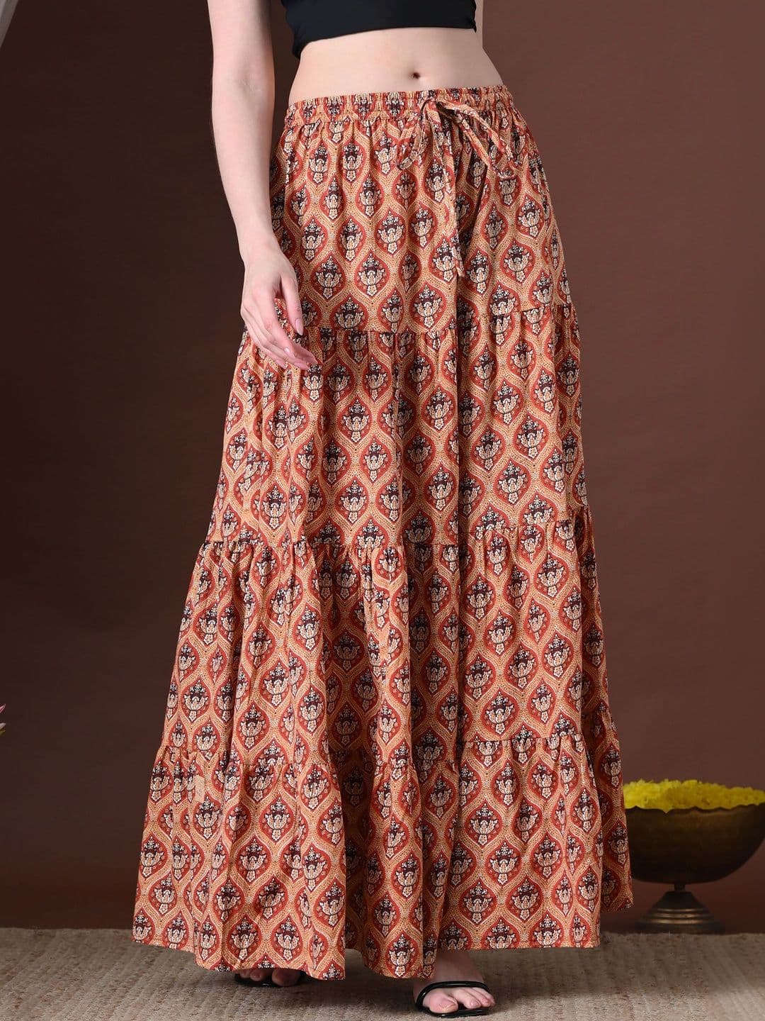MFGIVA Women Cotton Paisley Maxi Flared Skirt thumbnail 4