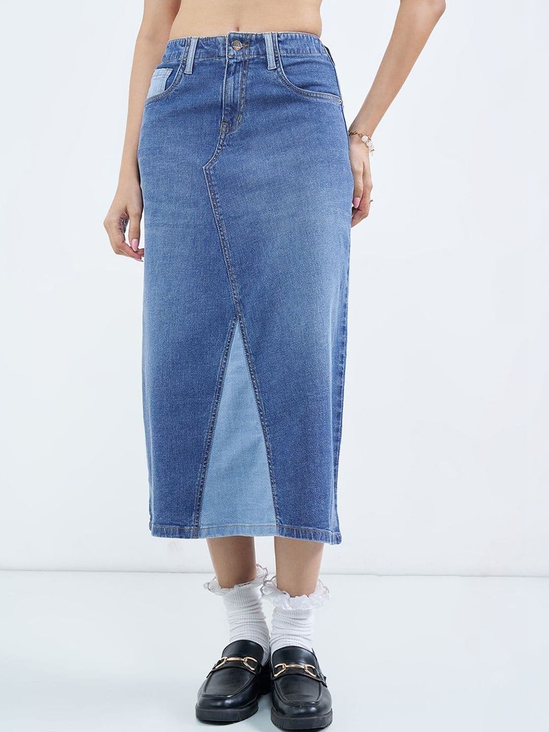 SF JEANS by Pantaloons Women Cotton Sleek Utility Front Slit Midi Straight Skirt thumbnail 2