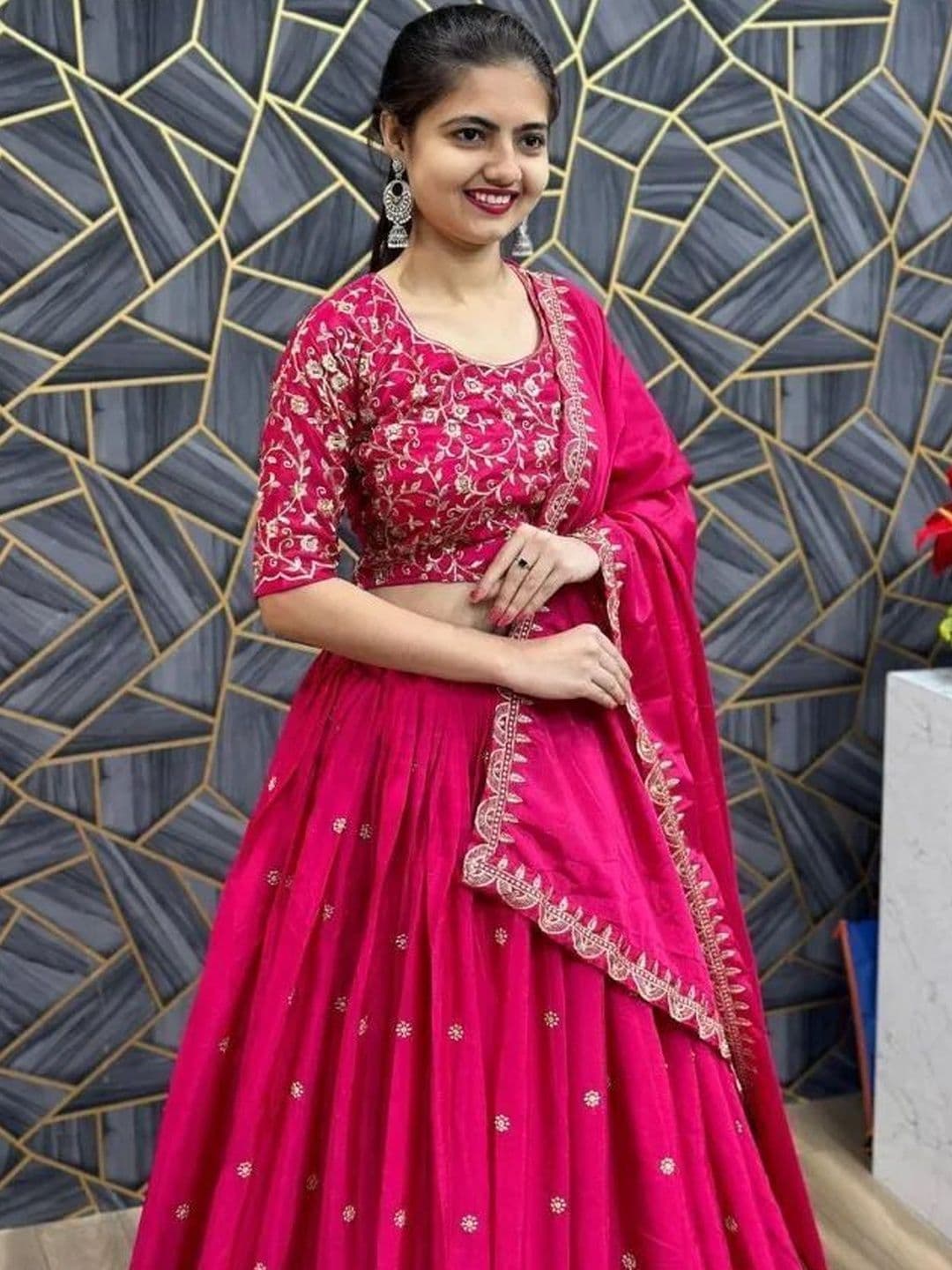 all about you Embroidered Thread Work Semi-Stitched Lehenga & Unstitched Blouse With Dupatta thumbnail 5