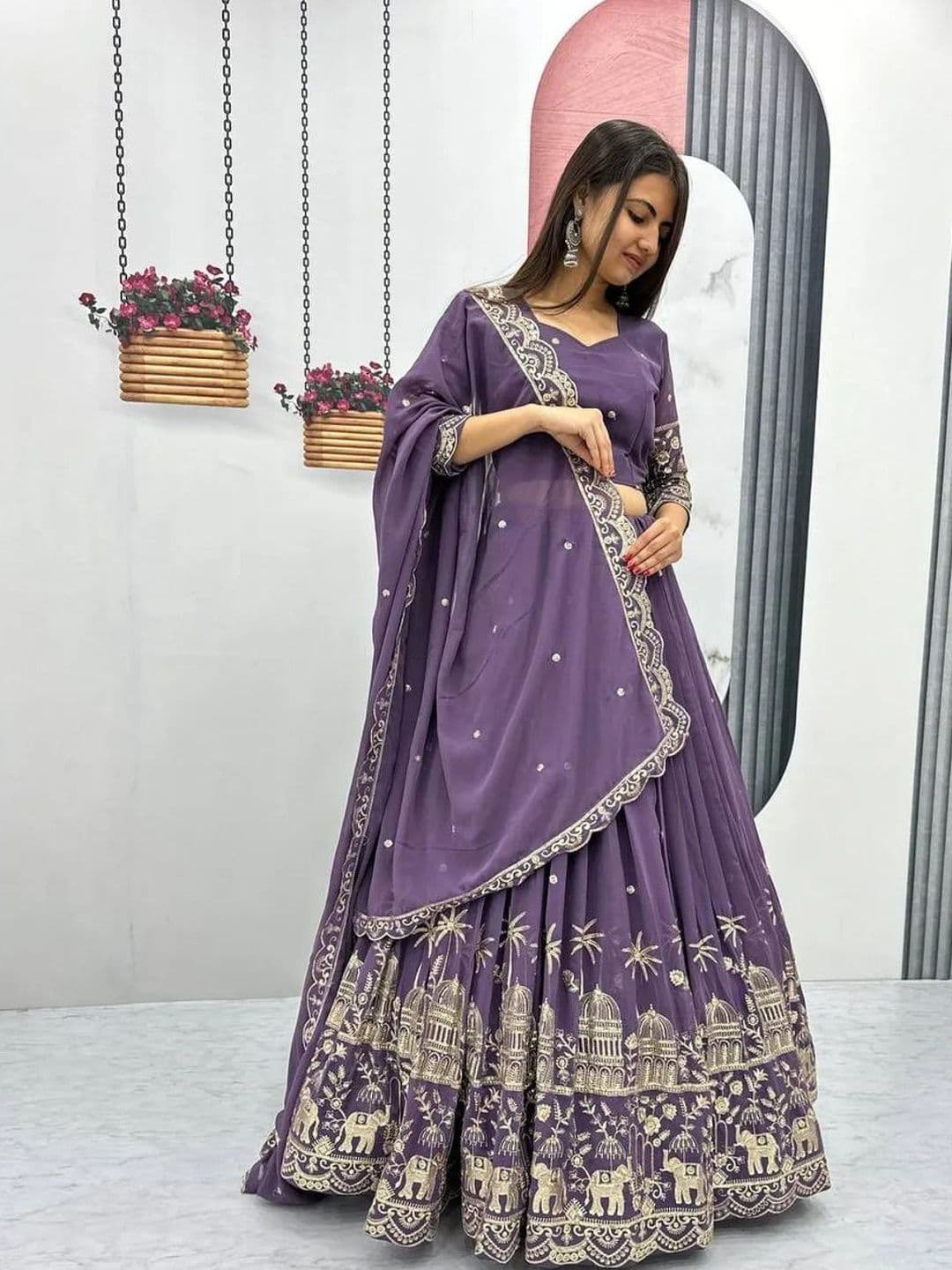 all about you Embellished Thread Work Semi-Stitched Lehenga & Blouse With Dupatta thumbnail 4