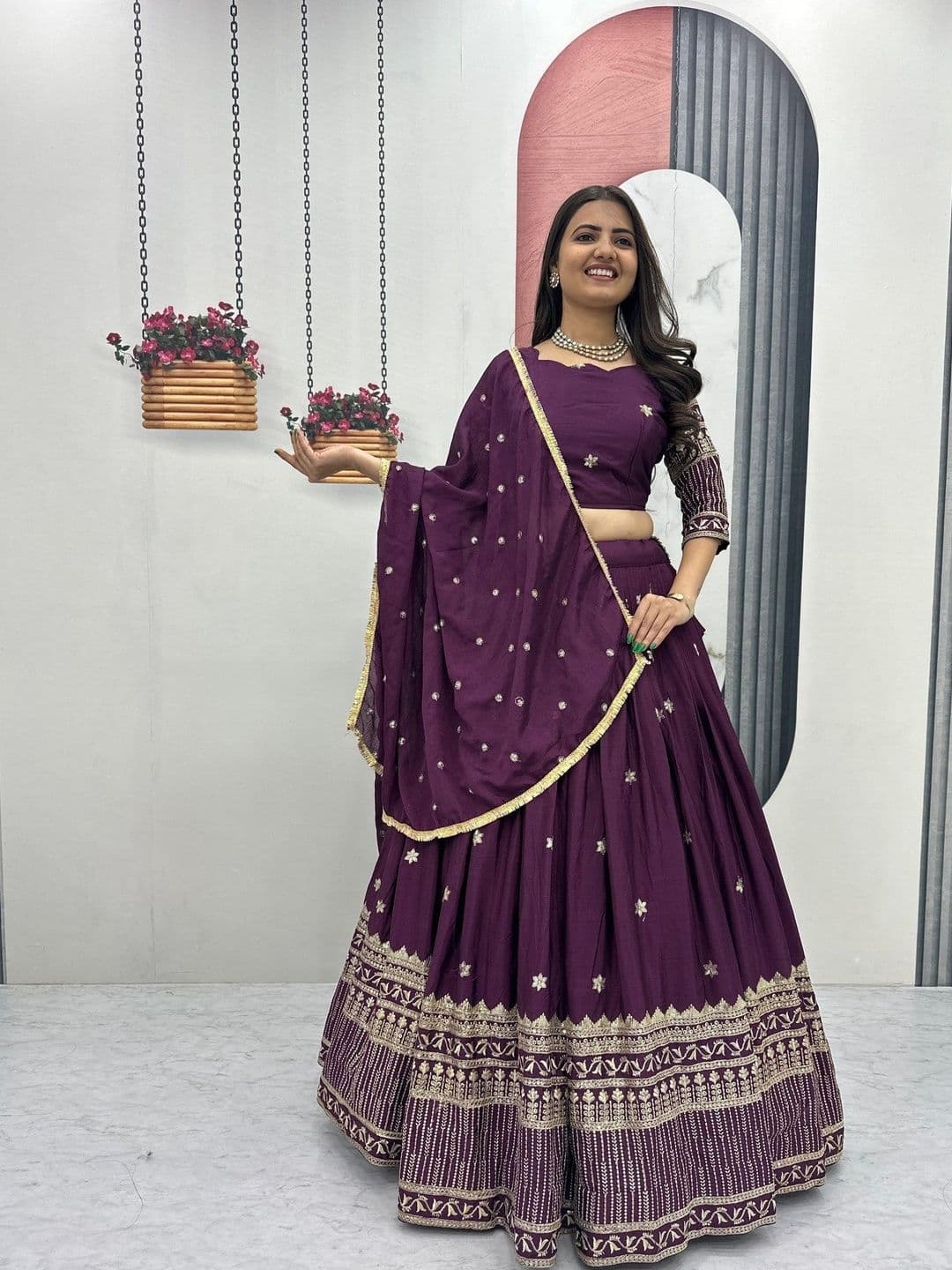 all about you Embroidered Thread Work Ready to Wear Lehenga & Blouse With Dupatta thumbnail 2