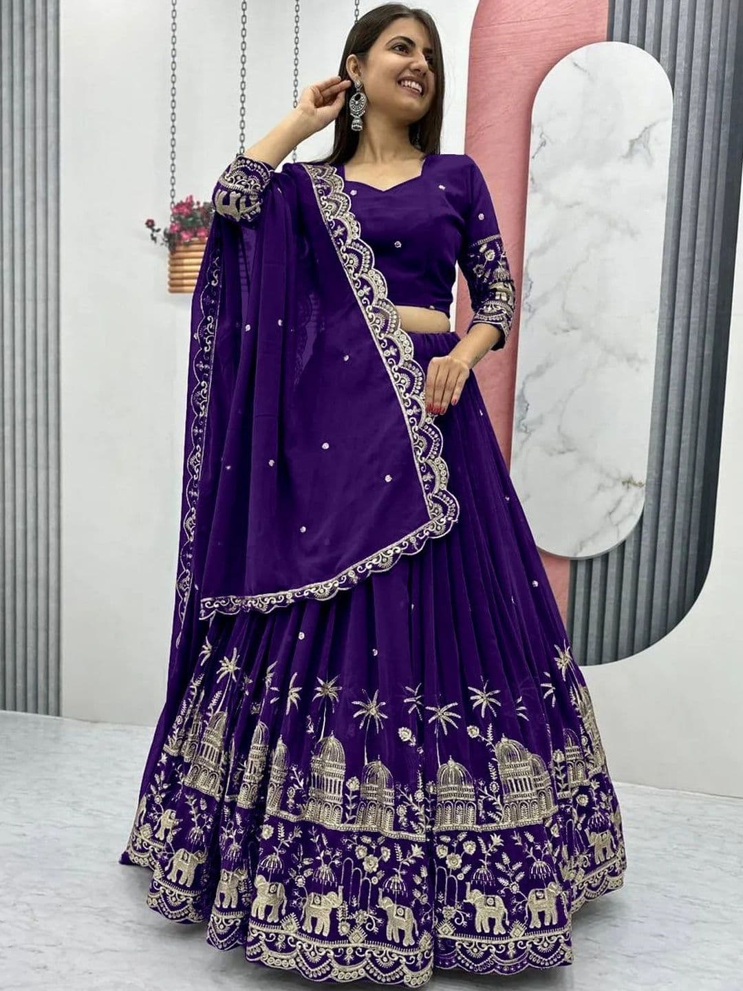 all about you Embroidered Thread Work Semi-Stitched Lehenga & Blouse With Dupatta - view 1