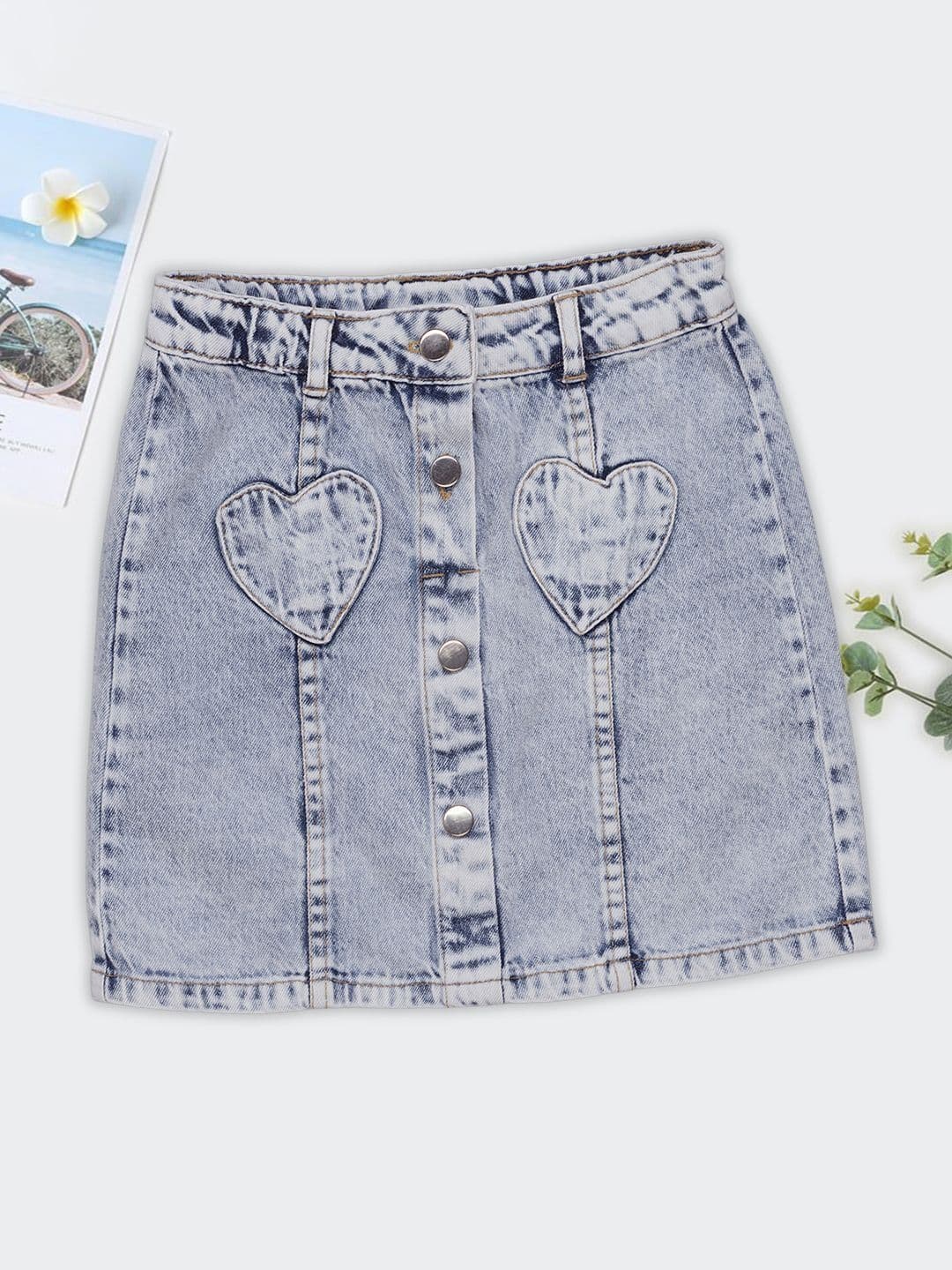 Pantaloons Junior Girls Cotton Washed Mini A-Line Skirt - view 1