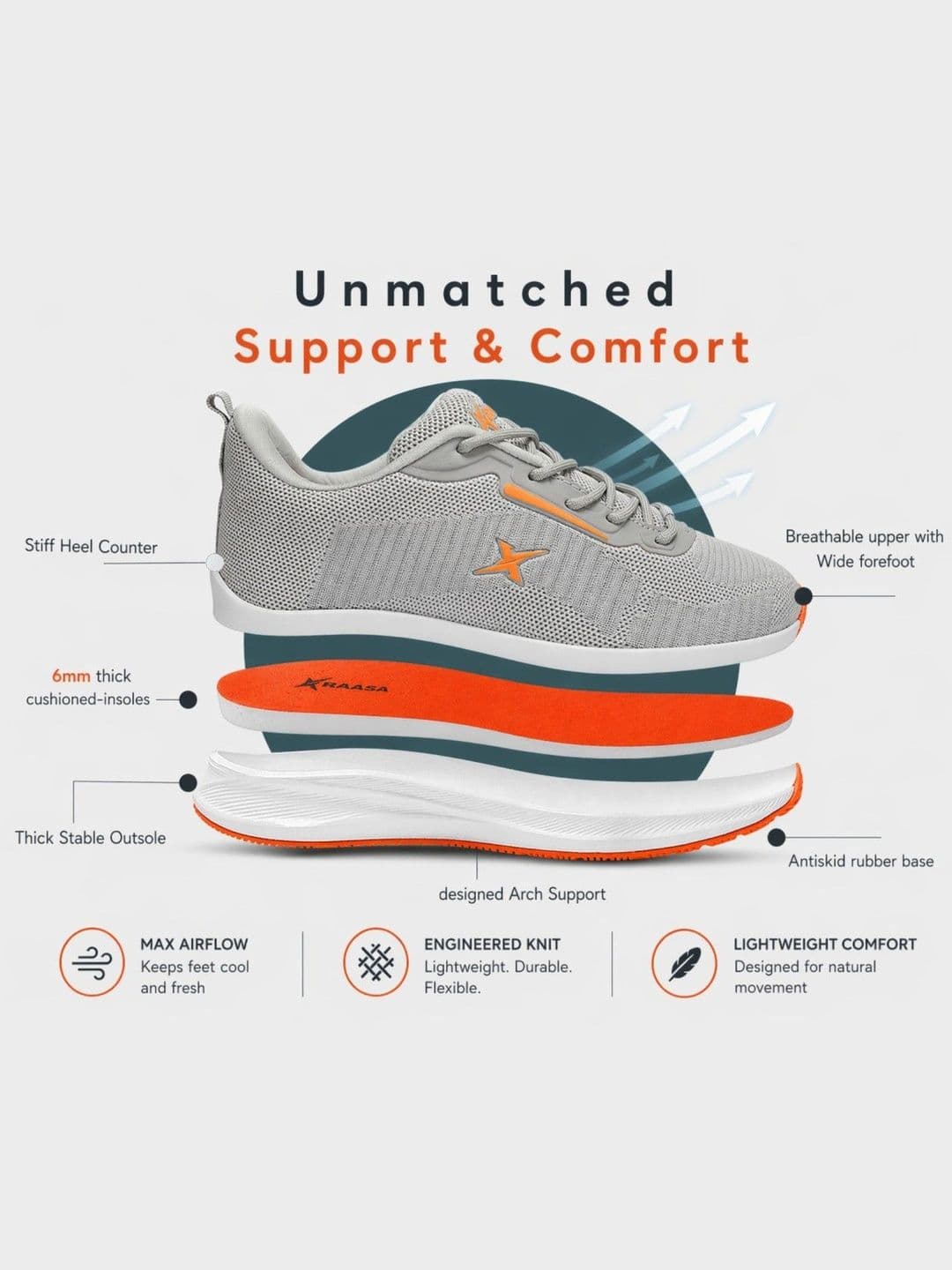 KRAASA Men Mesh Running Non-Marking Shoes thumbnail 2