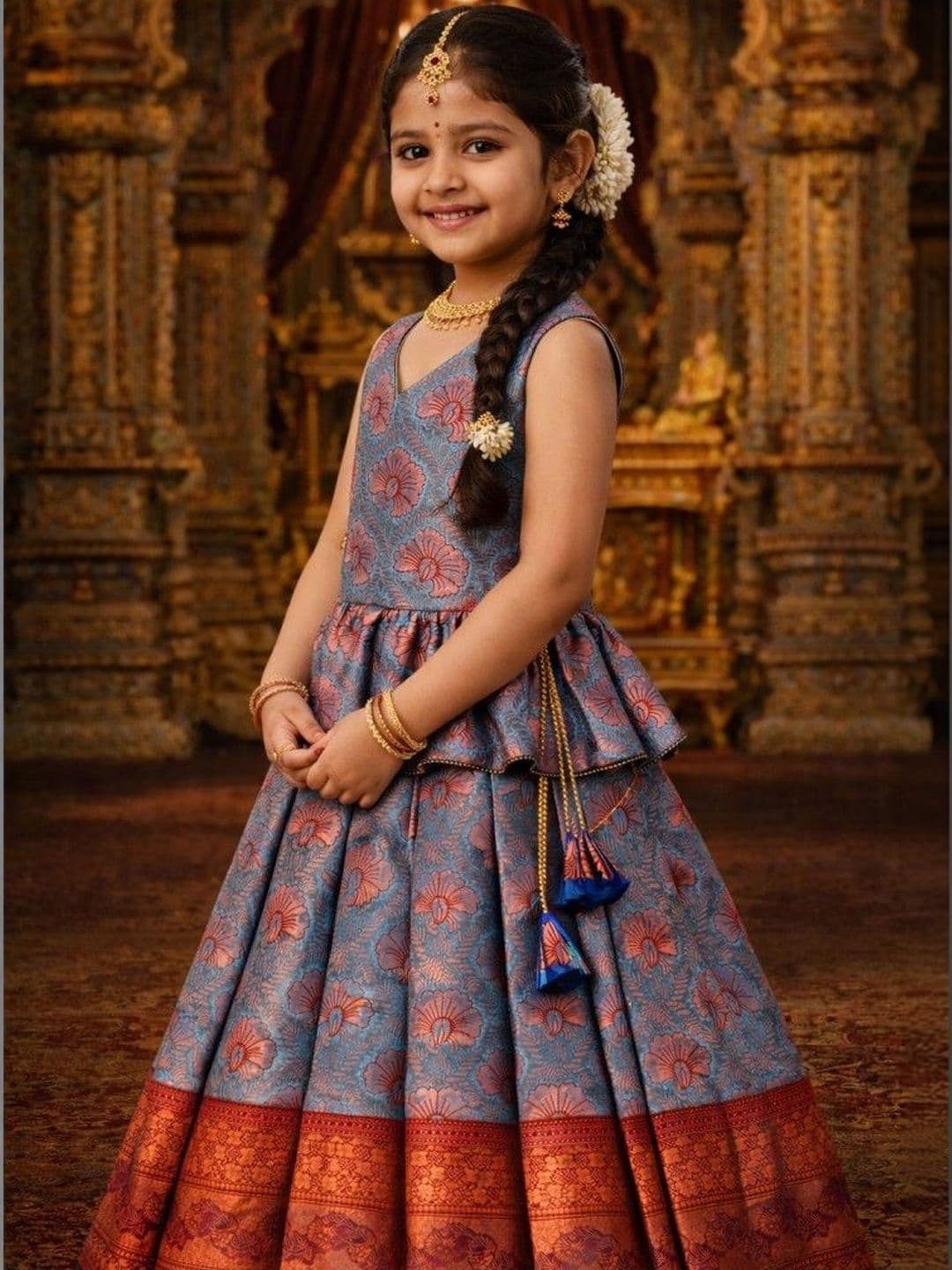 Xepon Girls Printed Ready to Wear Lehenga & thumbnail 3