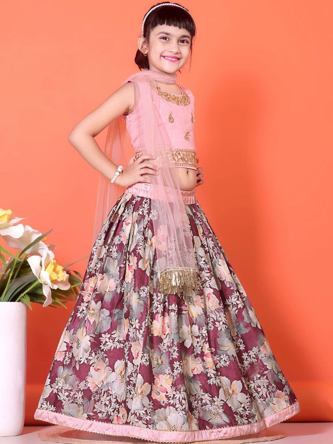 satyamfab Girls Embellished Beads and Stones Ready to Wear Lehenga & Blouse With Dupatta thumbnail 2