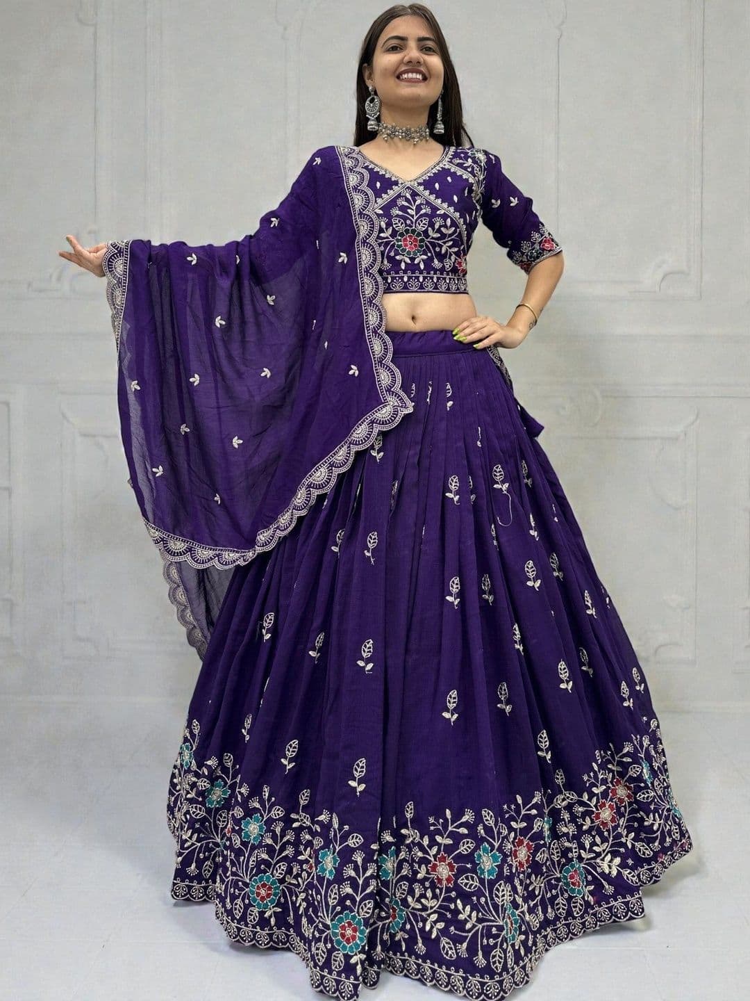 all about you Embroidered Thread Work Semi-Stitched Lehenga & Blouse With Dupatta thumbnail 5