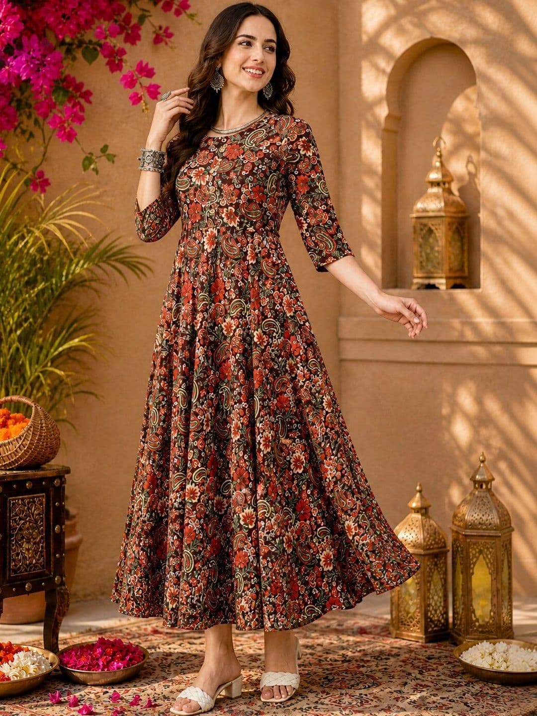 Anouk Women Floral Printed Anarkali Kurta thumbnail 4