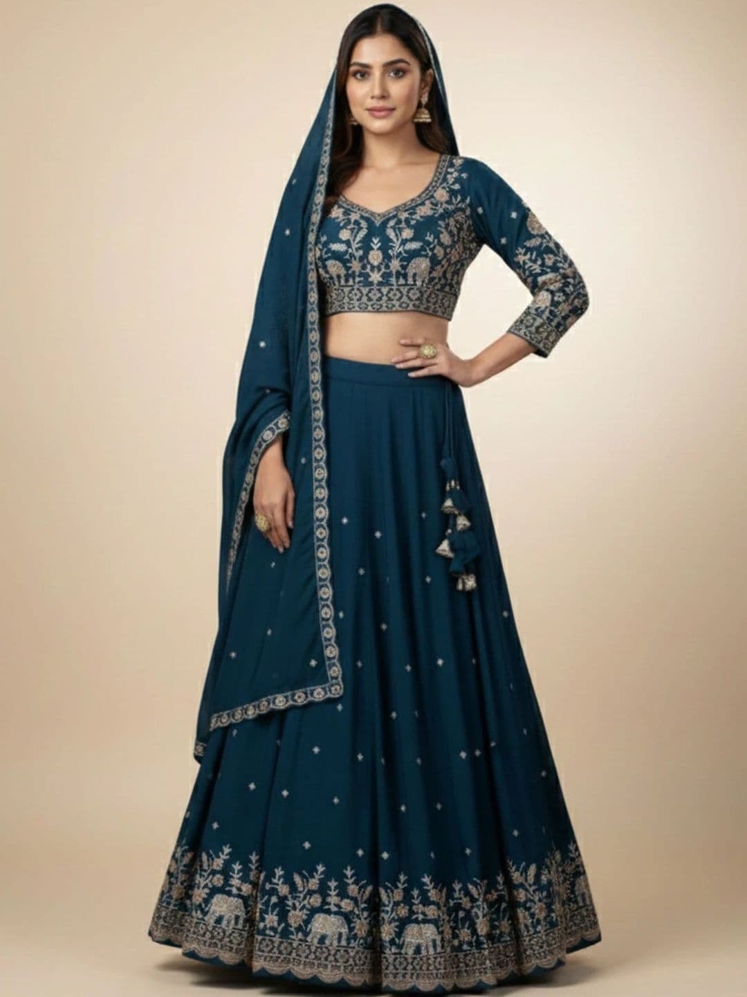 all about you Embroidered Thread Work Semi-Stitched Lehenga & Blouse With Dupatta thumbnail 3