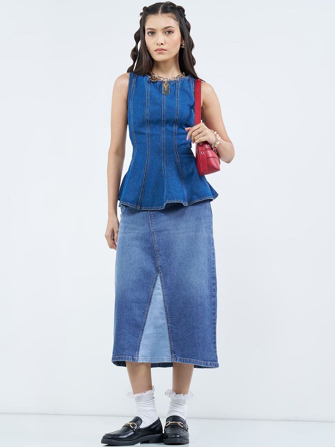 SF JEANS by Pantaloons Women Cotton Sleek Utility Front Slit Midi Straight Skirt thumbnail 5