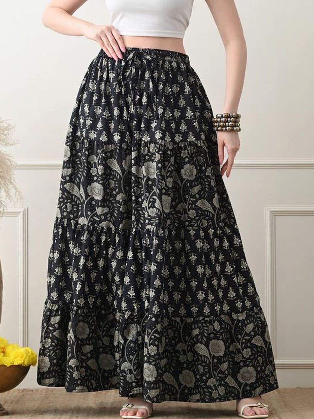 MFGIVA Women Cotton Floral Maxi Flared Skirt thumbnail 7