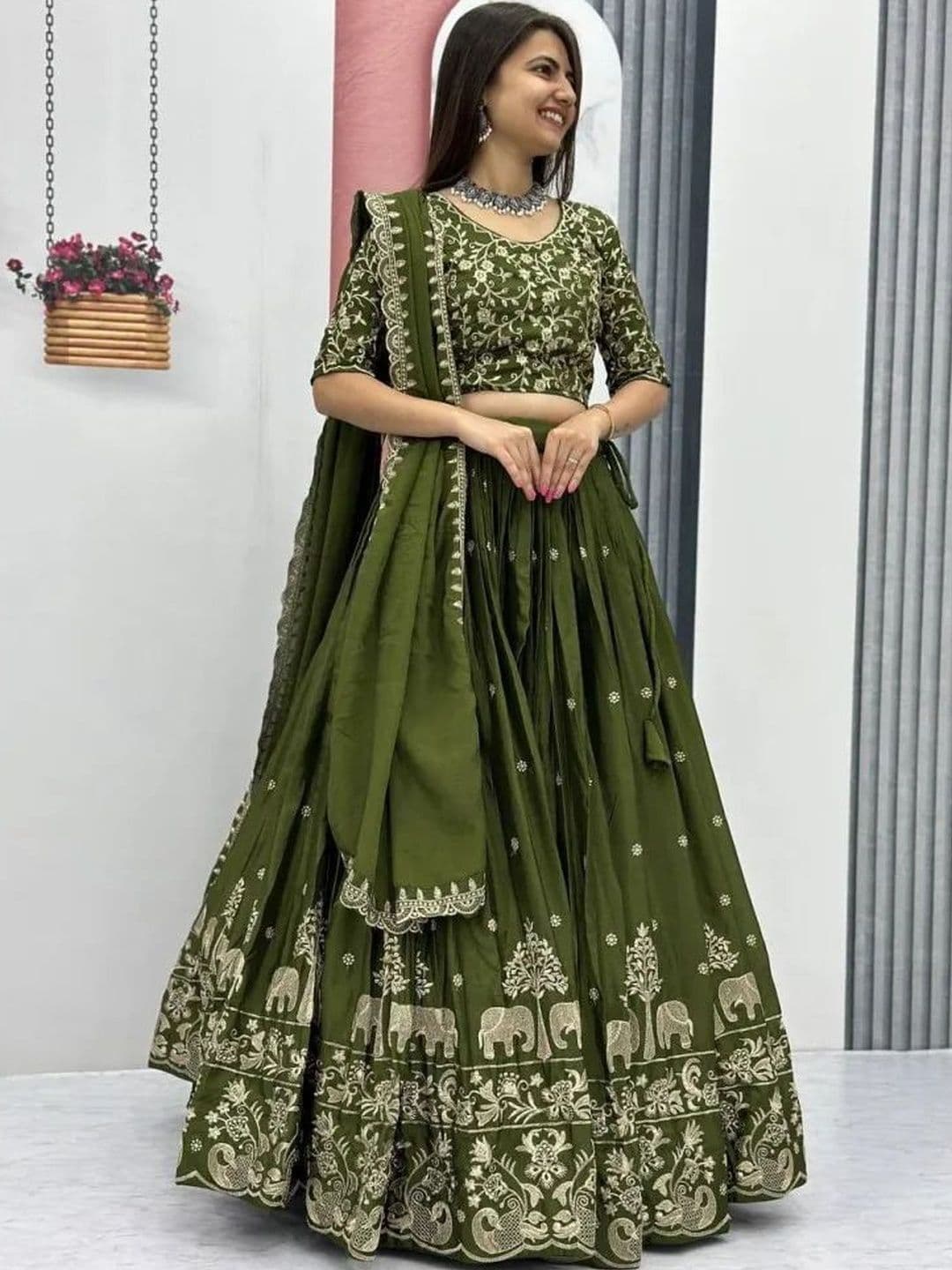all about you Embroidered Thread Work Ready to Wear Lehenga & Unstitched Blouse With Dupatta thumbnail 4