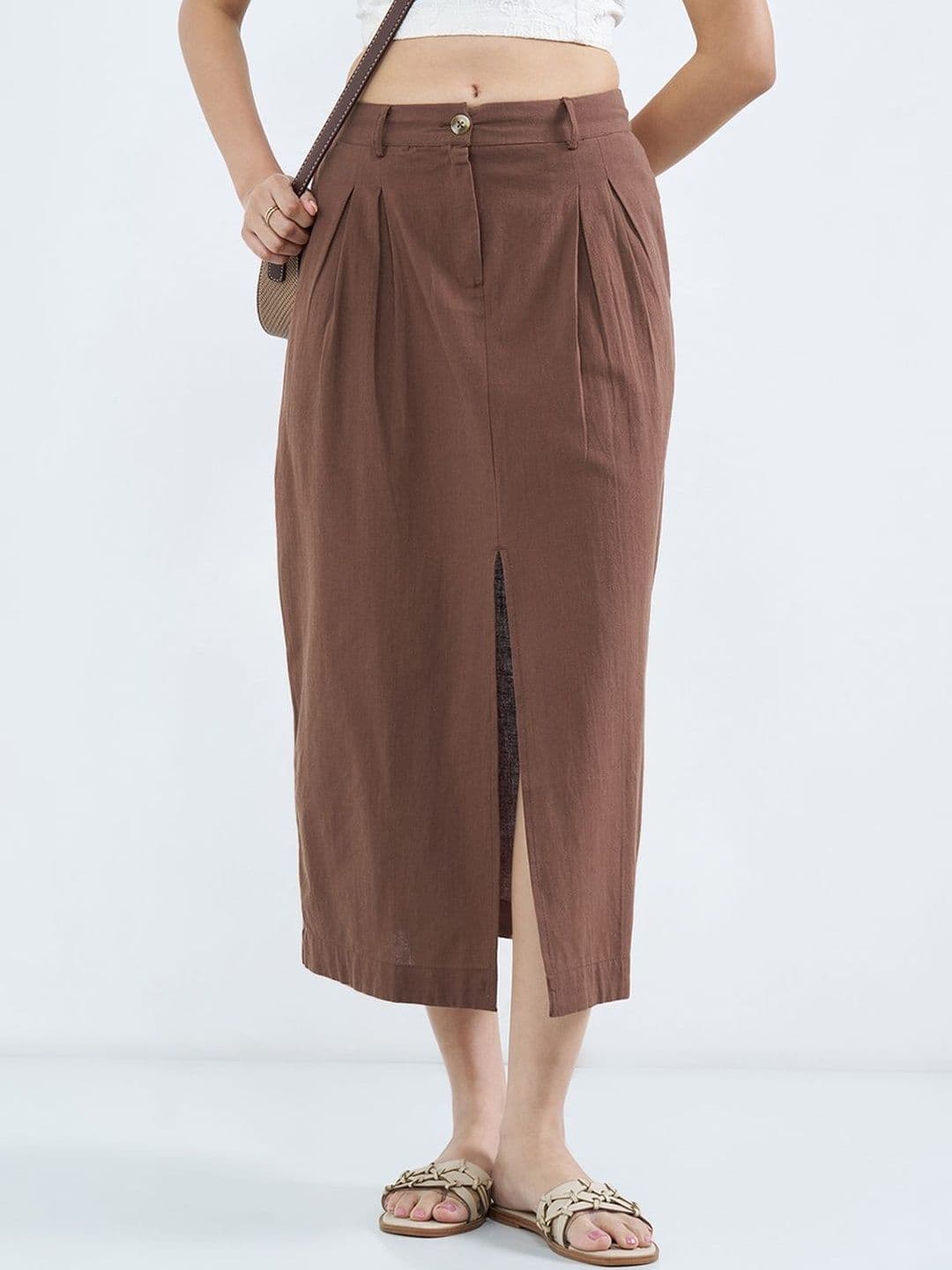 AKKRITI BY PANTALOONS Women Cotton Blend Front Slit Midi Straight Skirt - view 1