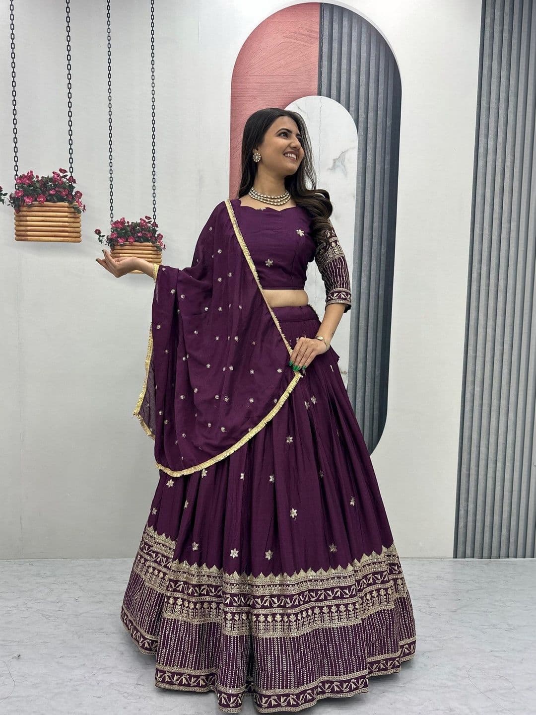 all about you Embroidered Thread Work Ready to Wear Lehenga & Blouse With Dupatta thumbnail 3