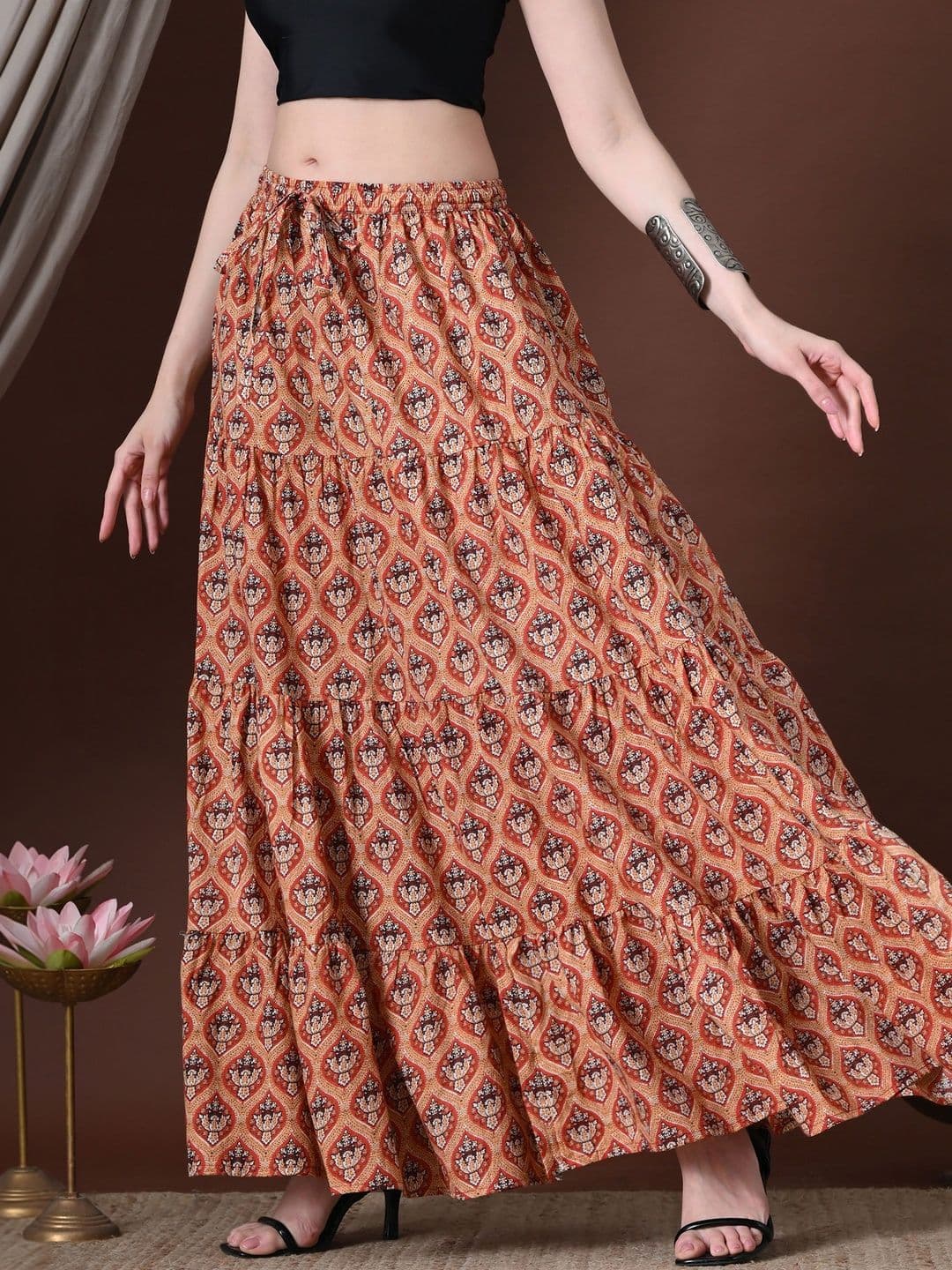 MFGIVA Women Cotton Paisley Maxi Flared Skirt thumbnail 5
