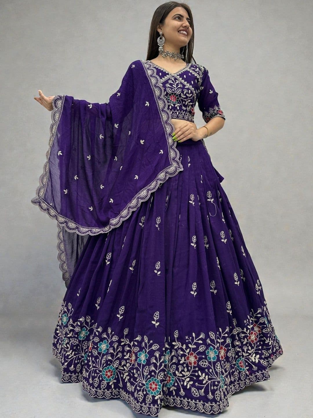 all about you Embroidered Thread Work Semi-Stitched Lehenga & Blouse With Dupatta thumbnail 3