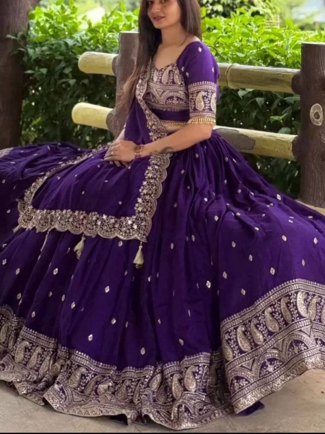 all about you Embroidered Semi-Stitched Lehenga & Unstitched Blouse With Dupatta thumbnail 4