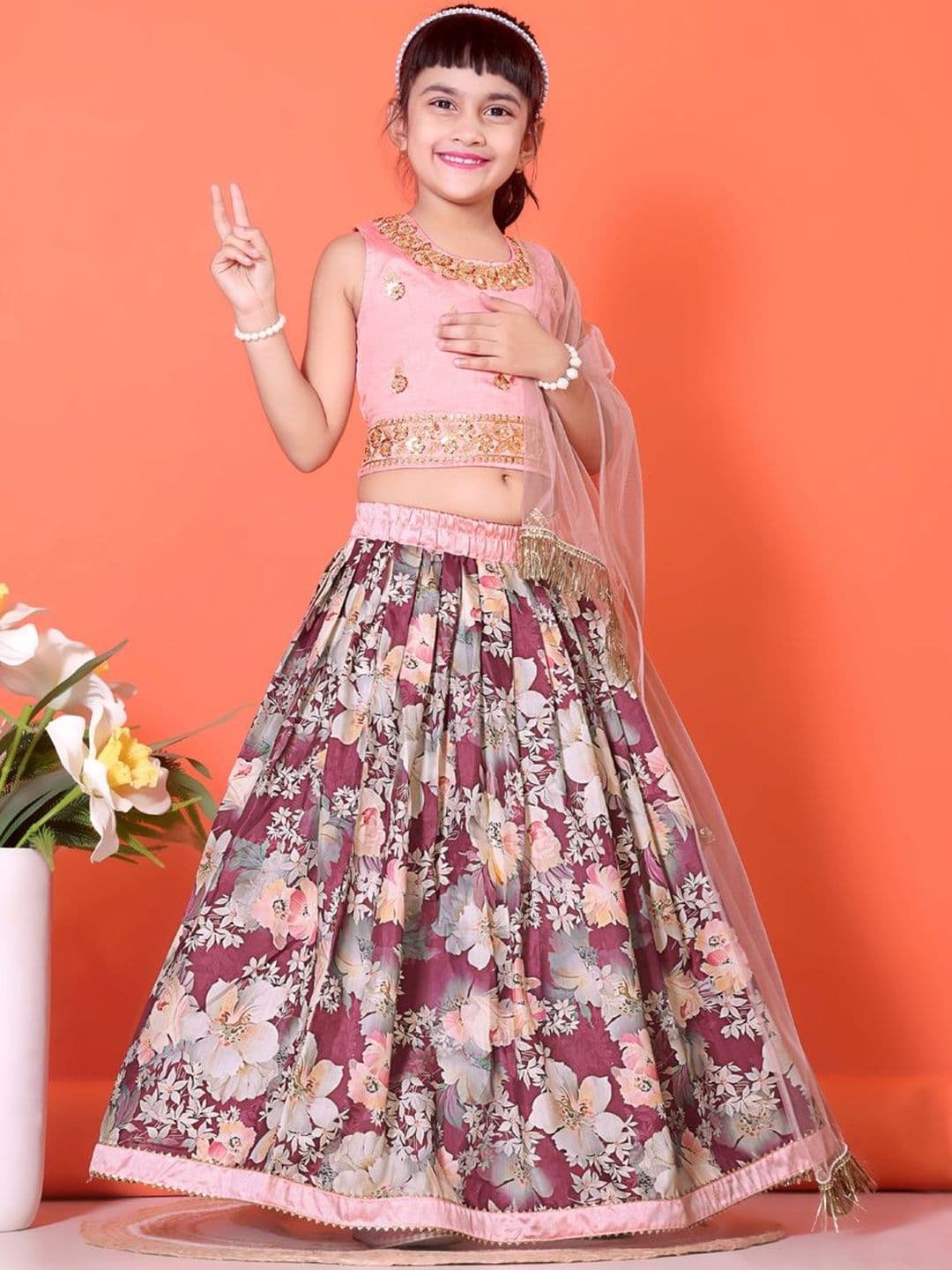 satyamfab Girls Embellished Beads and Stones Ready to Wear Lehenga & Blouse With Dupatta - view 1
