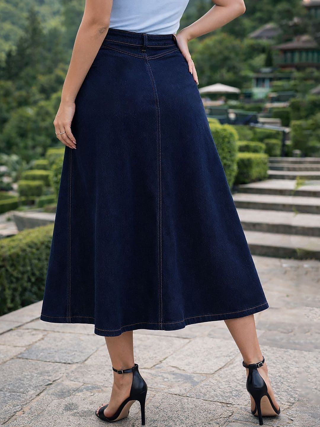 Ira Collections Women Denim Midi A-Line Skirt thumbnail 4